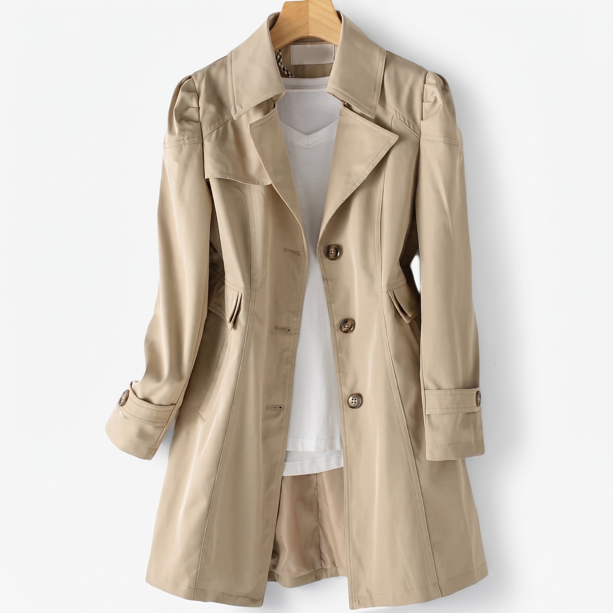 Sarah - Dames Enkele-Breasted Lange Trenchcoat met Notch Lapel