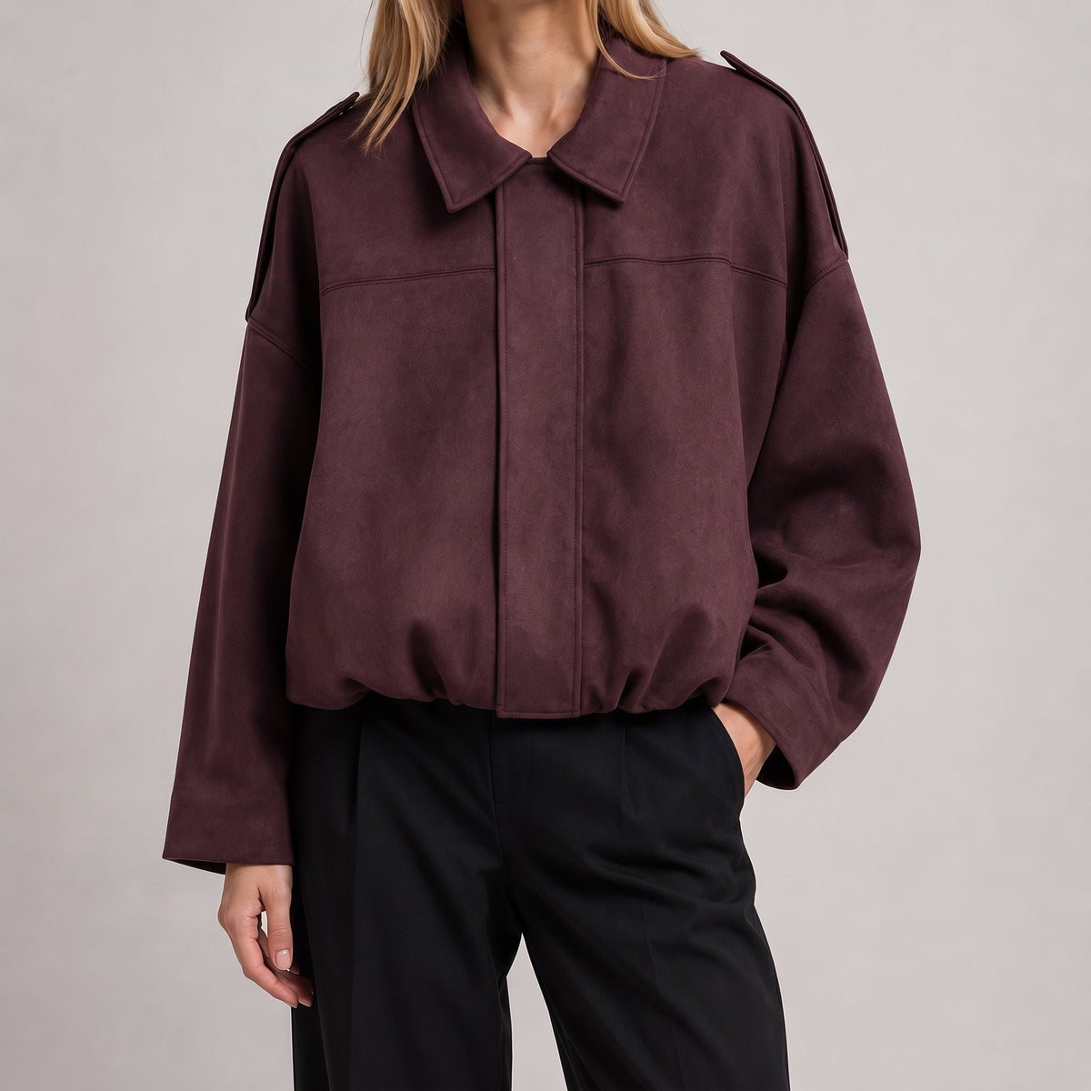Olivia - Dames Vintage Bomberjack met Suède-look en Verlaagde Schouders