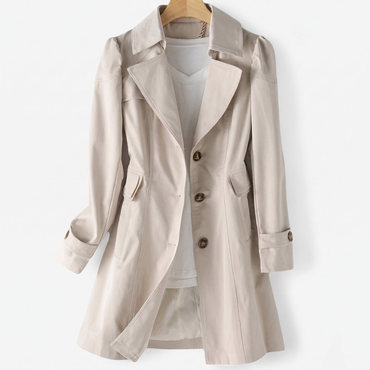 Sarah - Dames Enkele-Breasted Lange Trenchcoat met Notch Lapel