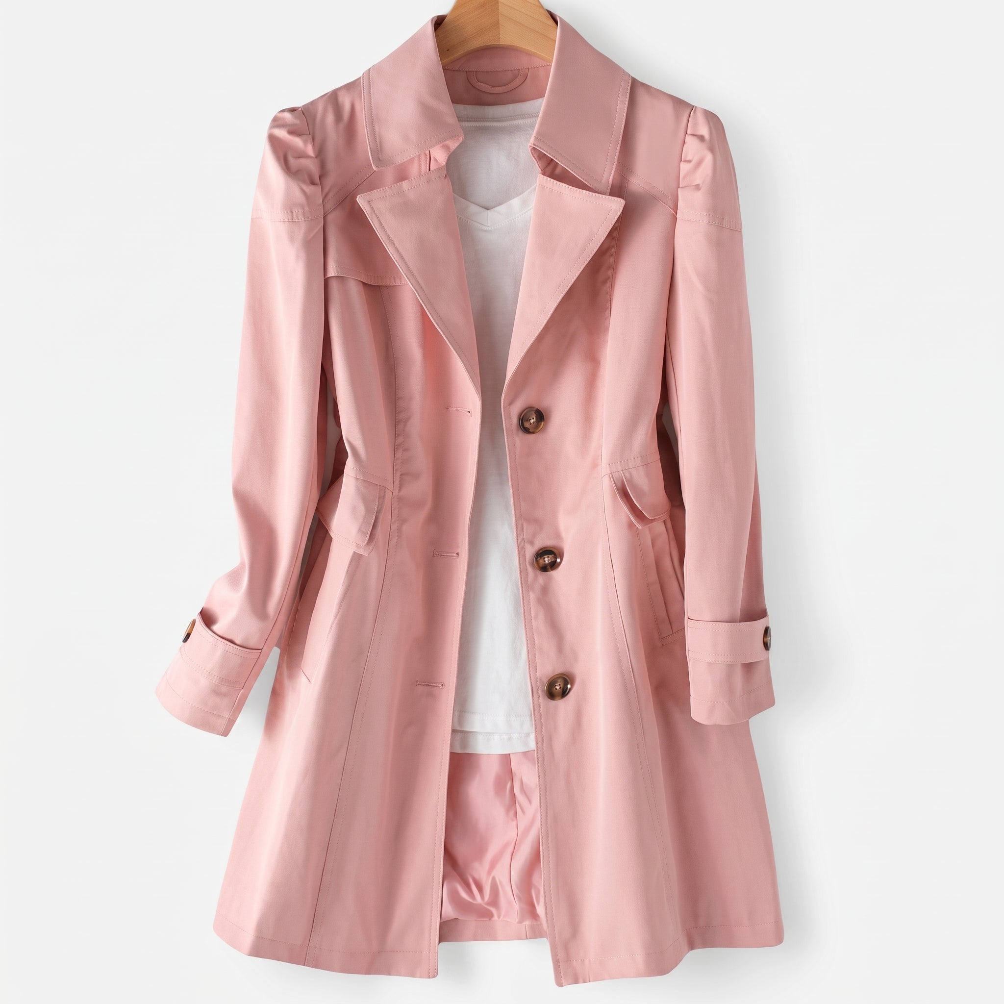 Sarah - Dames Enkele-Breasted Lange Trenchcoat met Notch Lapel
