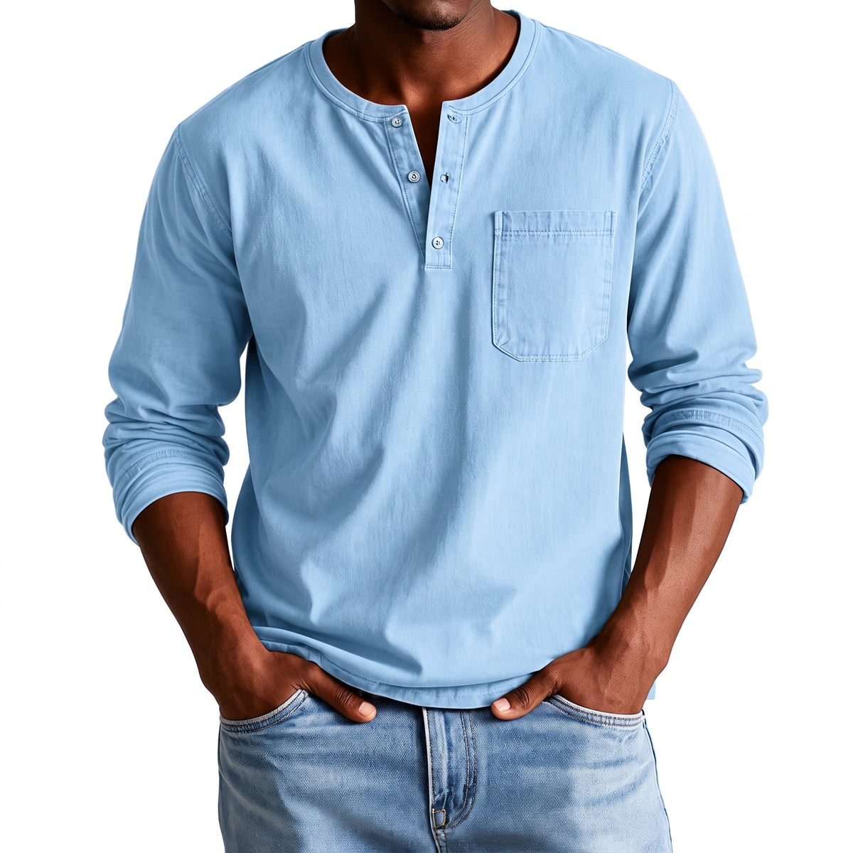 James - Heren Henley Shirt met Lange Mouwen