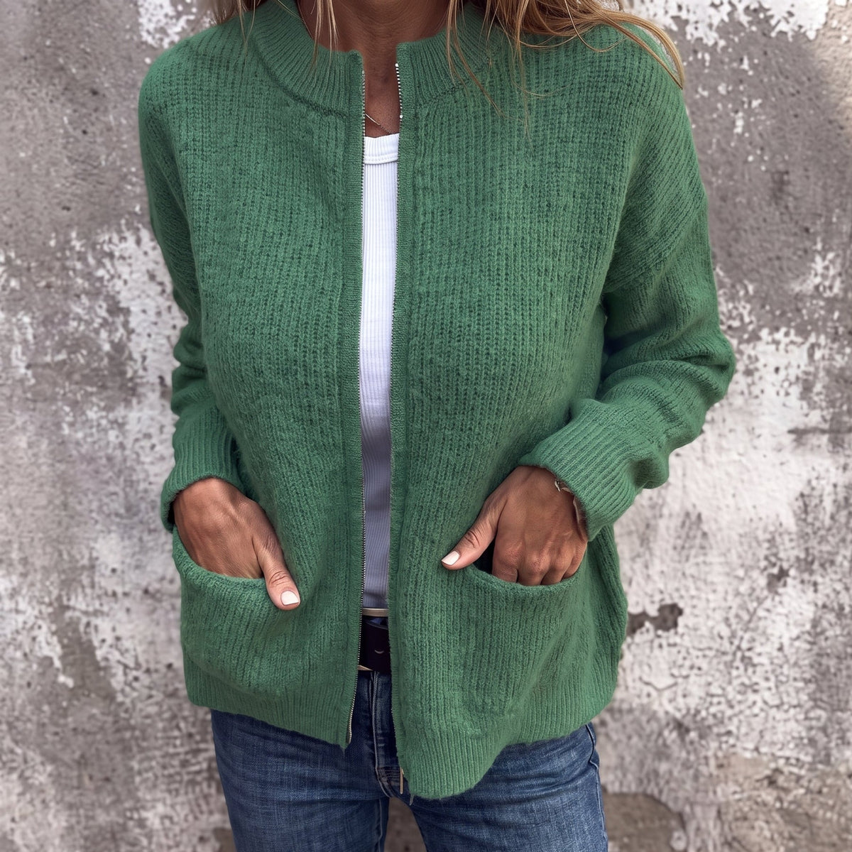 Olivia - Dames Geribbeld Vest met Rits
