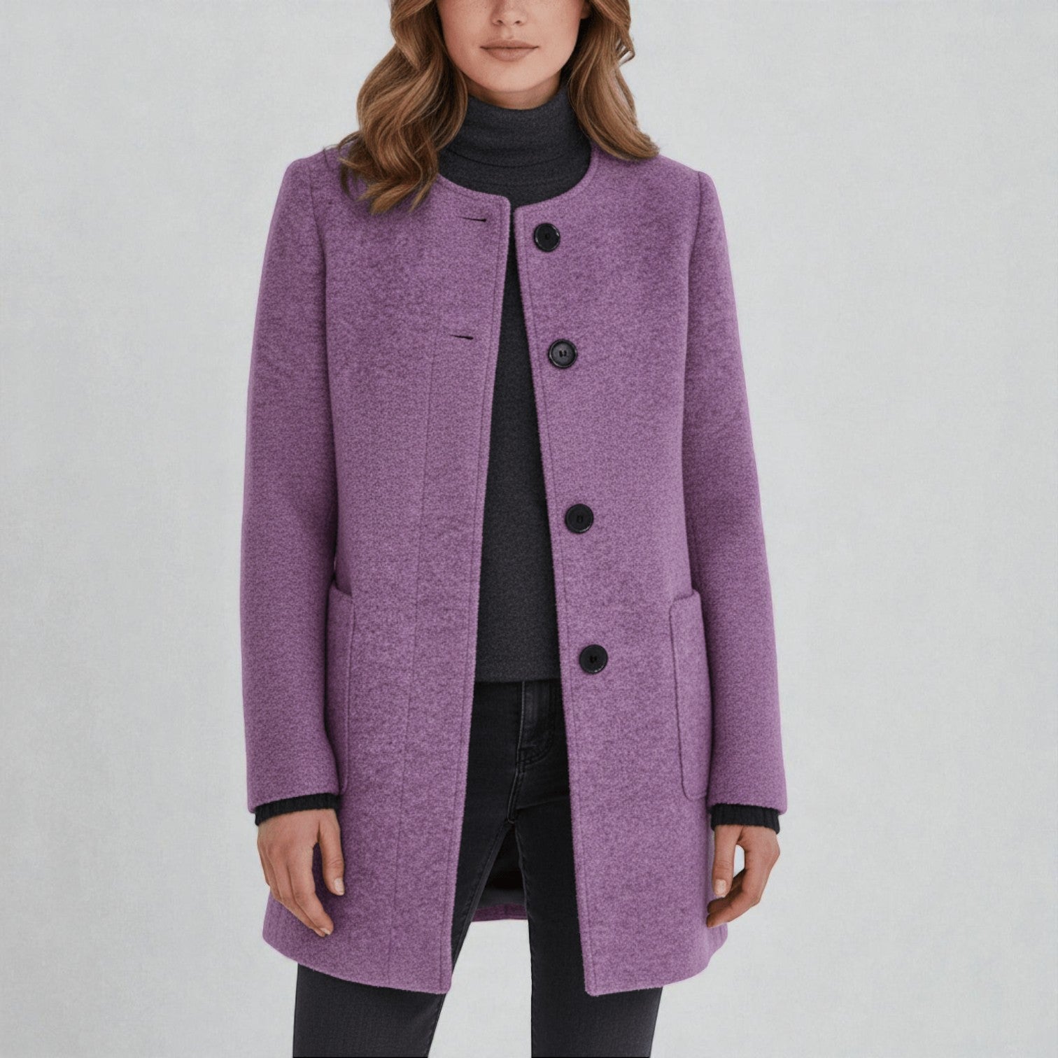 Elara – Damen Wollmantel mit Stehkragen und Taschen - Mäntel - Temala