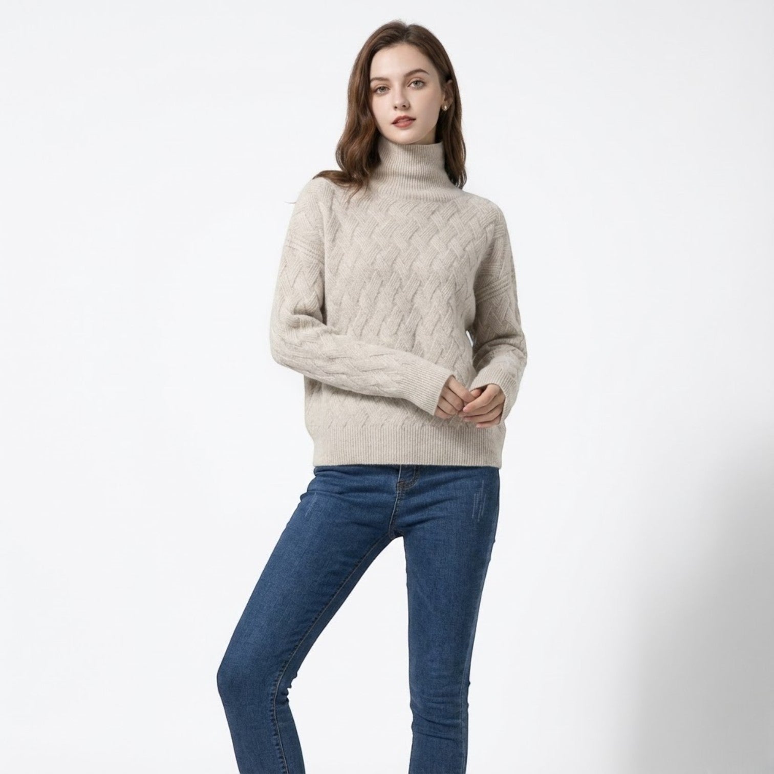 Sena – Damen Wolle Pullover mit Zopfmuster - Pullover - Temala