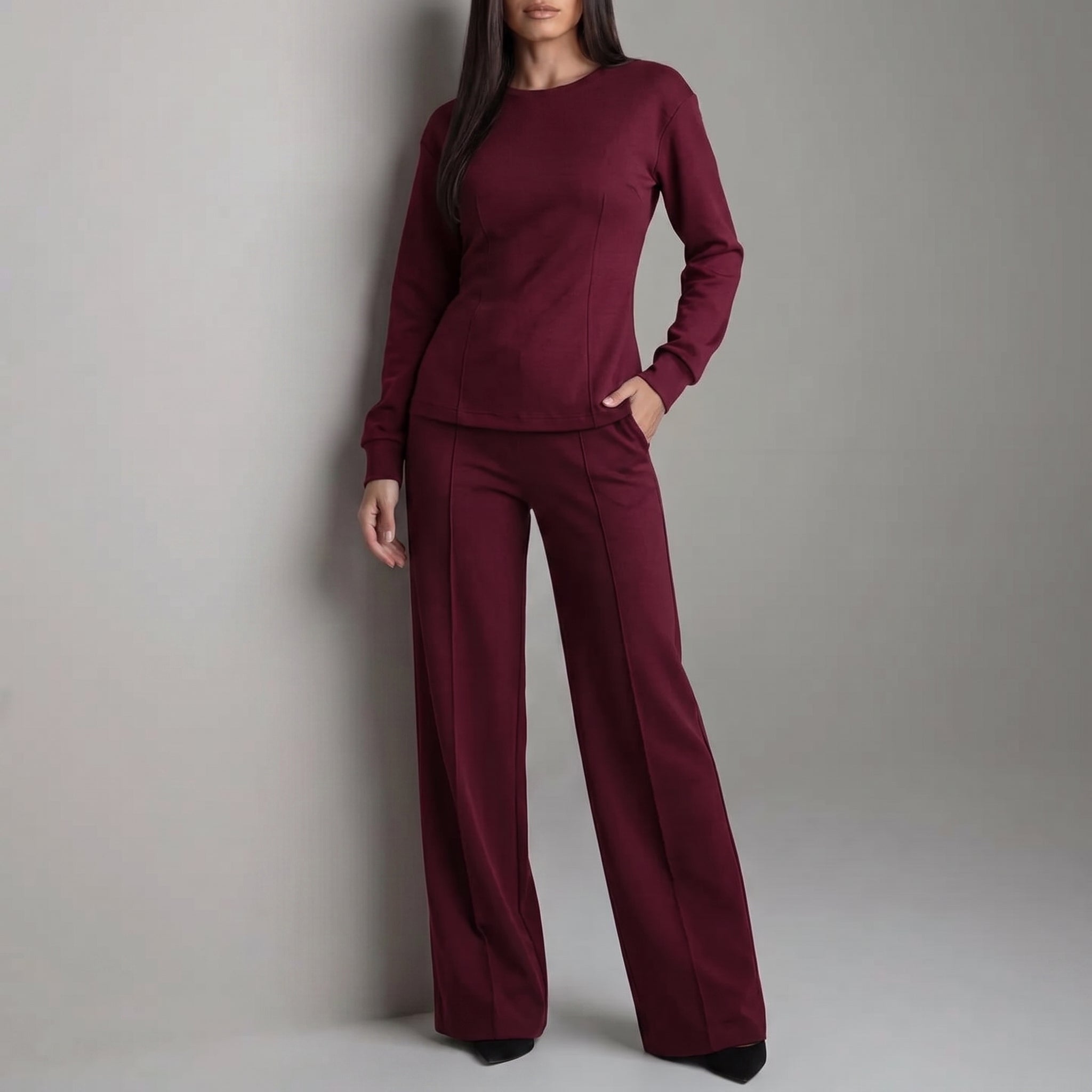 Phoebe - Dames Lange Mouw Wijde Pantalon Co-ord Set