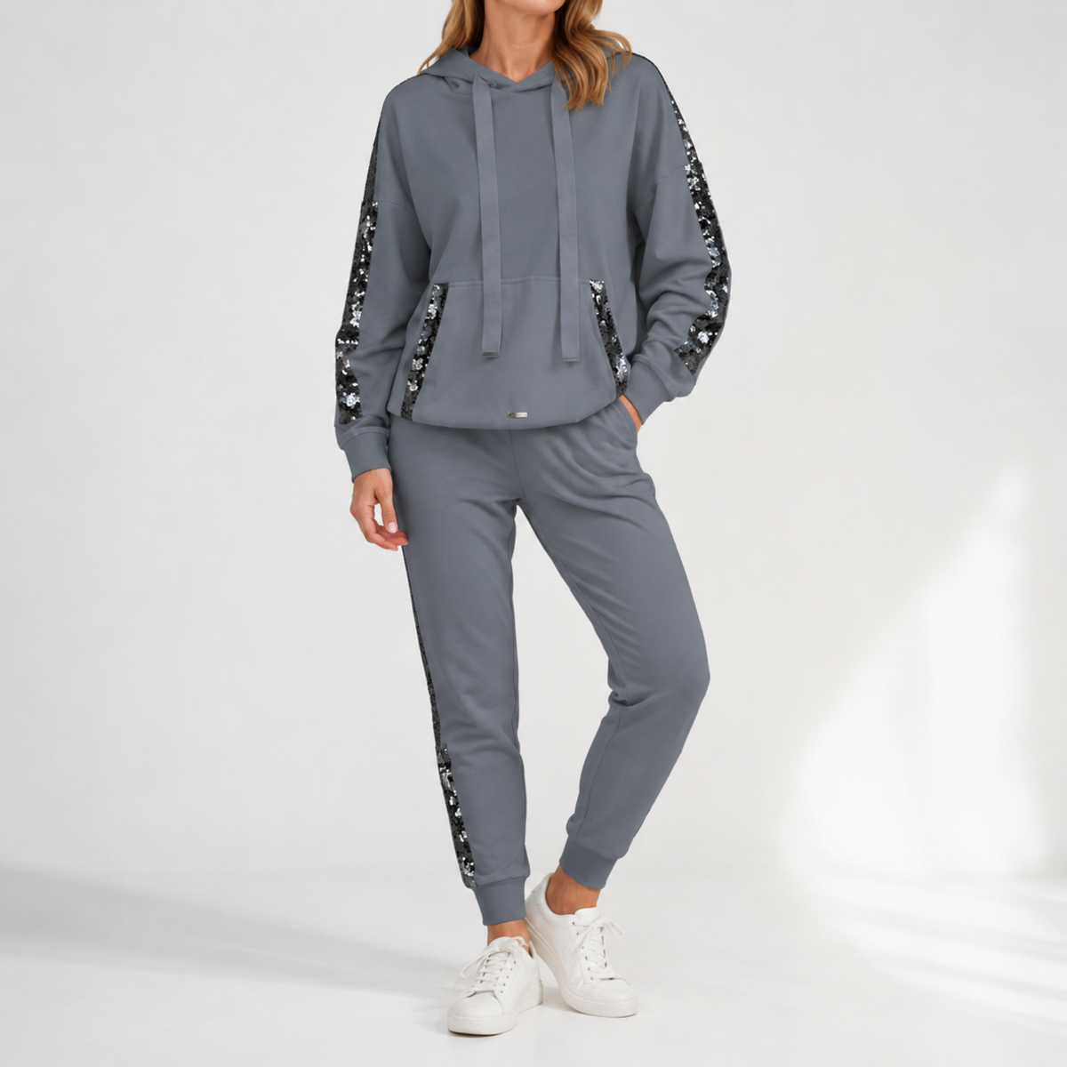 Phoebe - Dames Contrast Zijstreep Hoodie en Jogger Co-ord