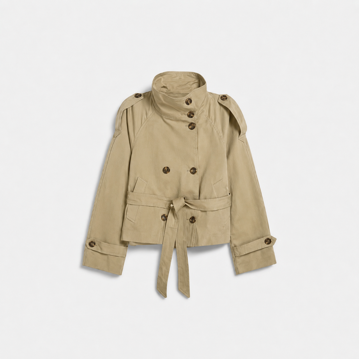 Sibylle - Dames Cropped Jacket met Staande Kraag en Ceintuur