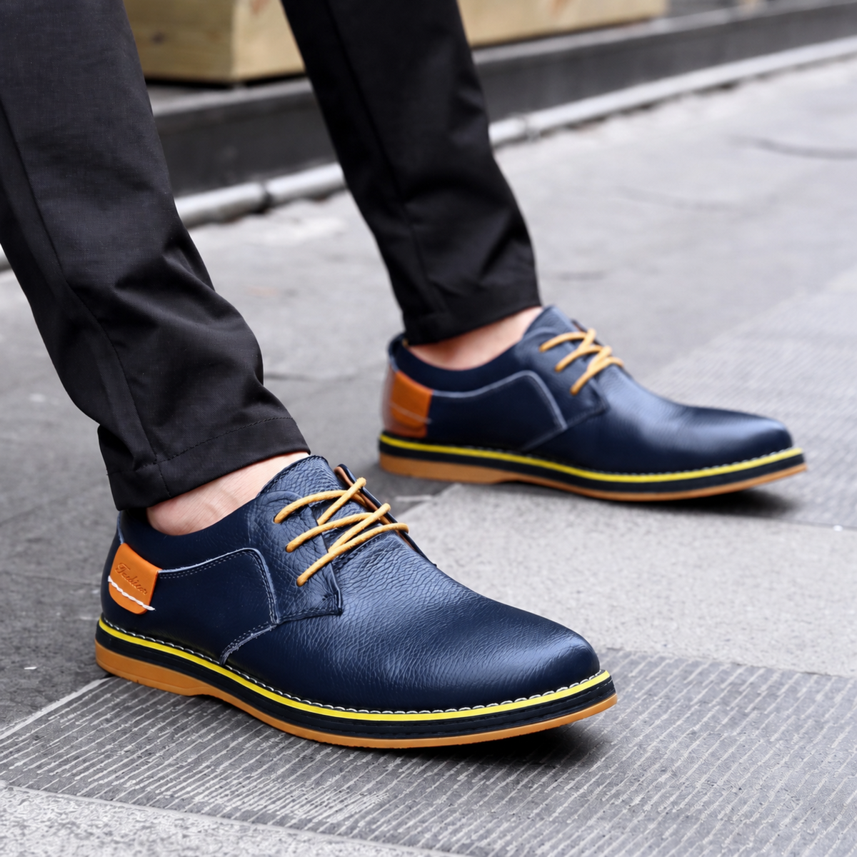 Jonas - Heren Casual Effen Derby Schoenen met Contrast Tan Afwerking