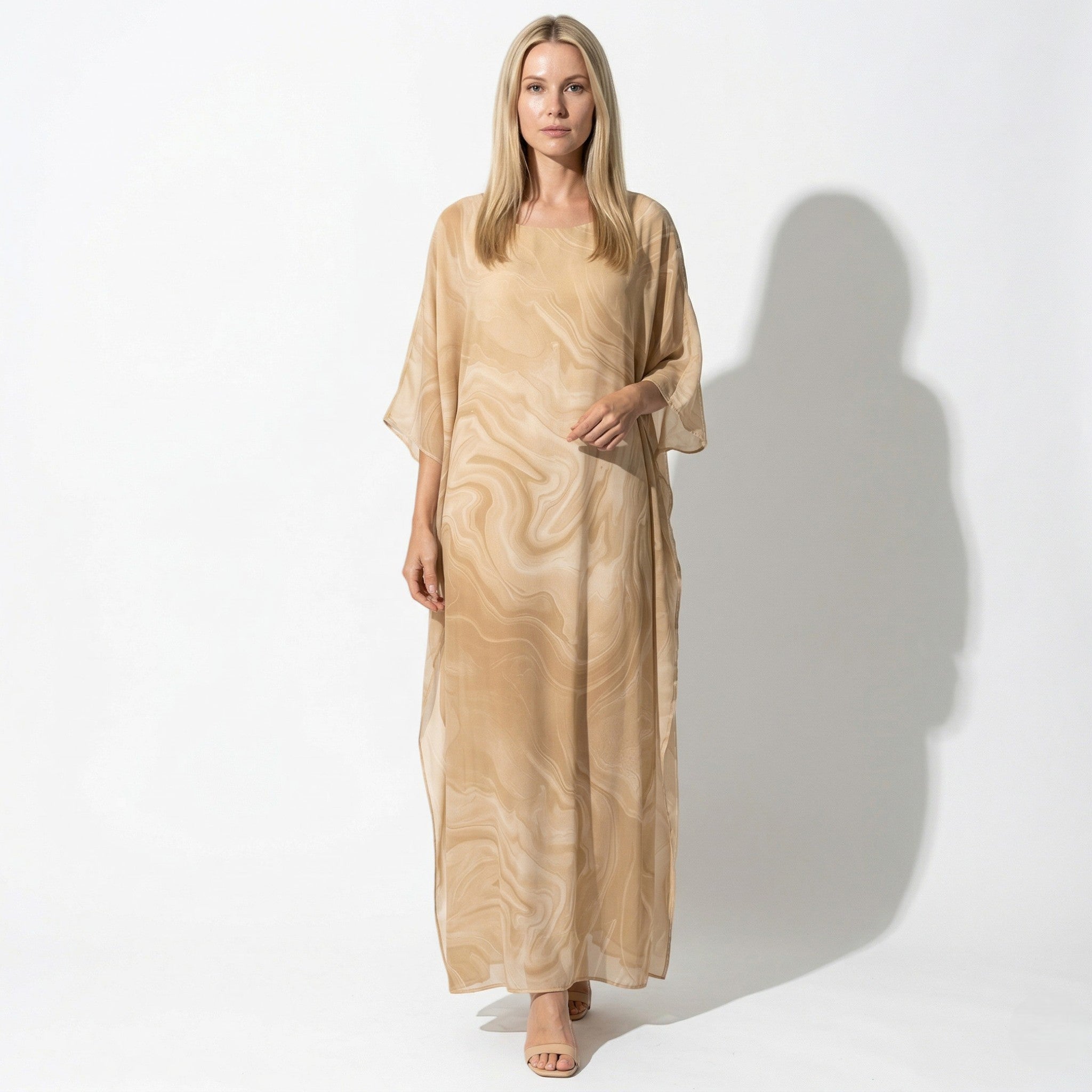 Lara - Dames Relaxed Fit Zomer Marmerprint Maxi Jurk