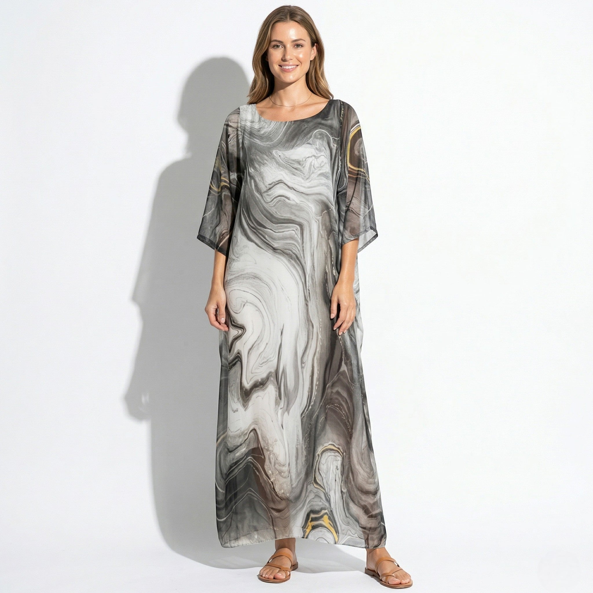 Lara - Dames Relaxed Fit Zomer Marmerprint Maxi Jurk