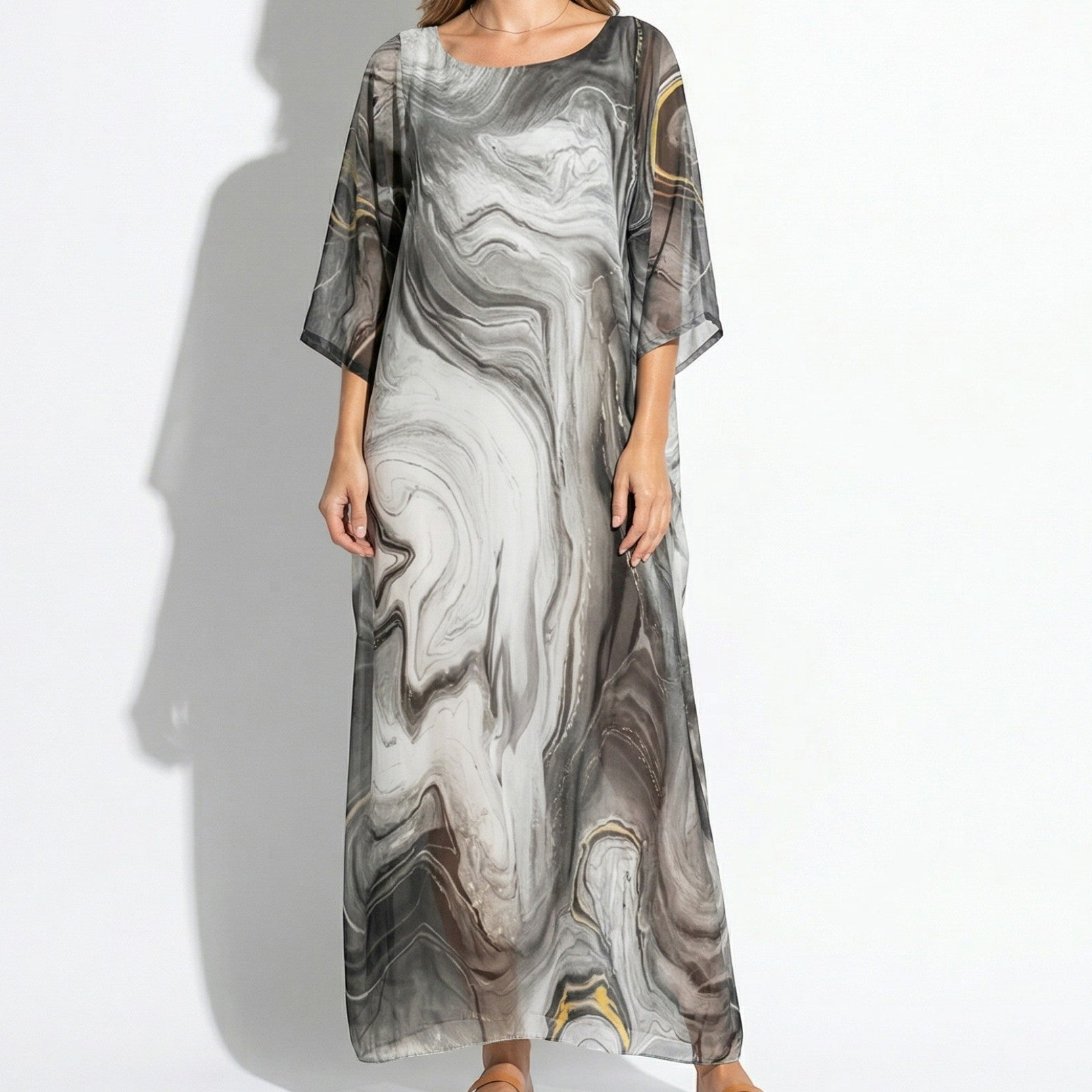 Lara - Dames Relaxed Fit Zomer Marmerprint Maxi Jurk