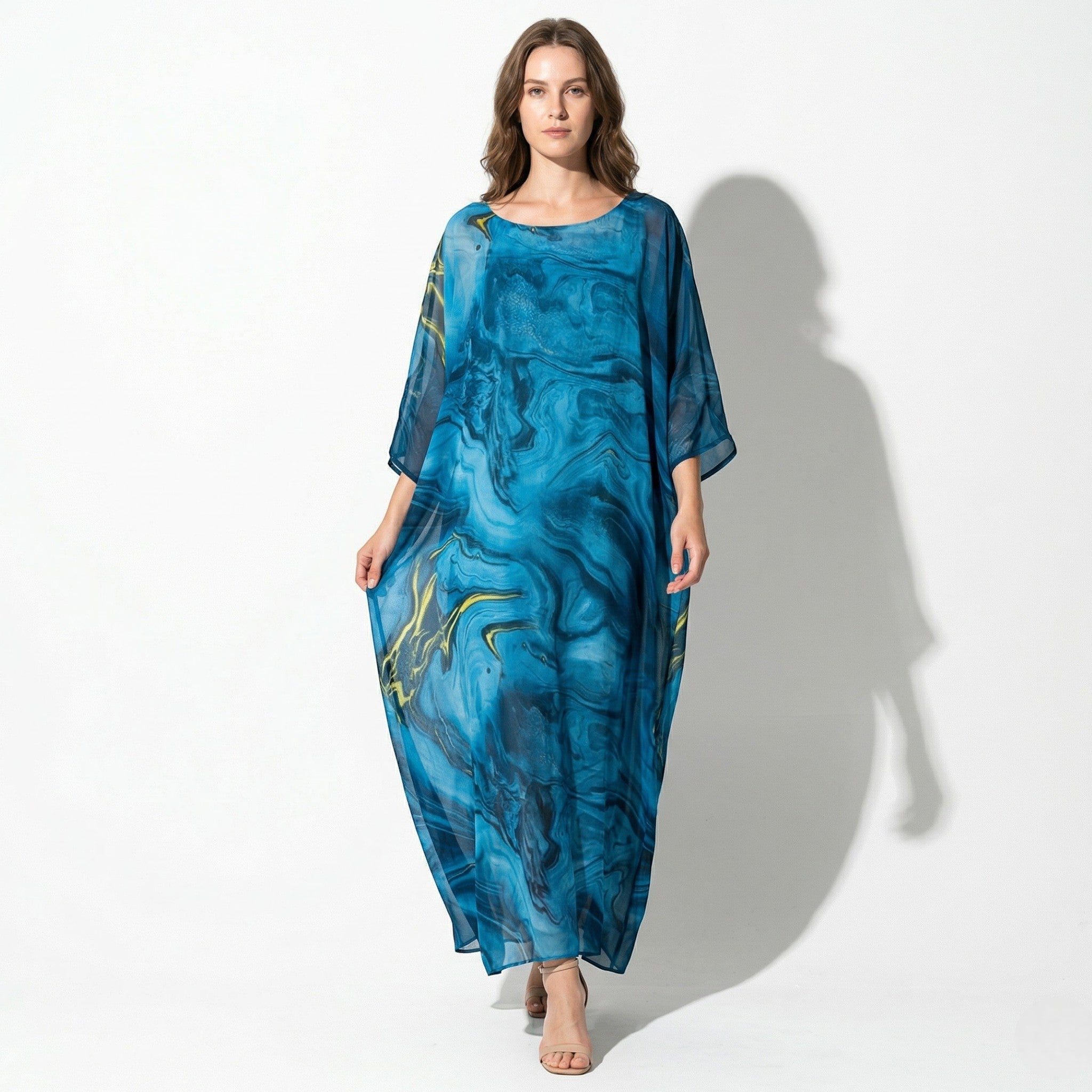 Lara - Dames Relaxed Fit Zomer Marmerprint Maxi Jurk