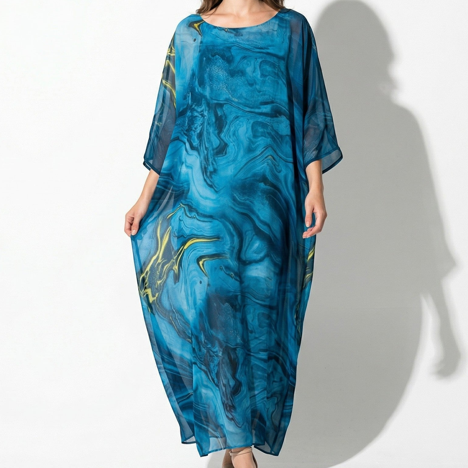 Lara - Dames Relaxed Fit Zomer Marmerprint Maxi Jurk