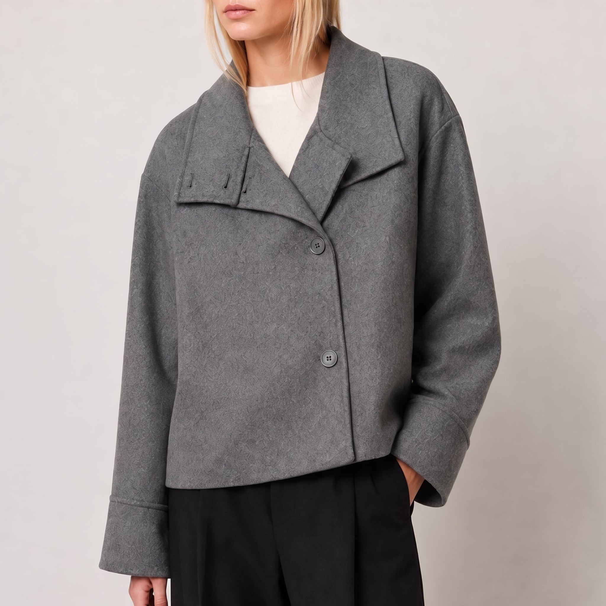 Charlotte - Dames Boxy Cropped Funnel Neck Jas
