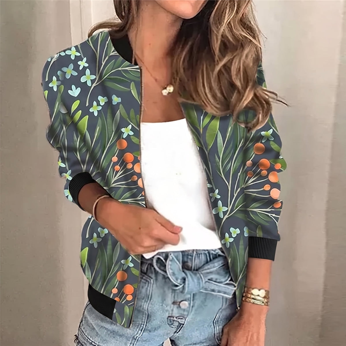Charlotte - Dames Relaxed Fit Lichtgewicht Gedrukt Jacket