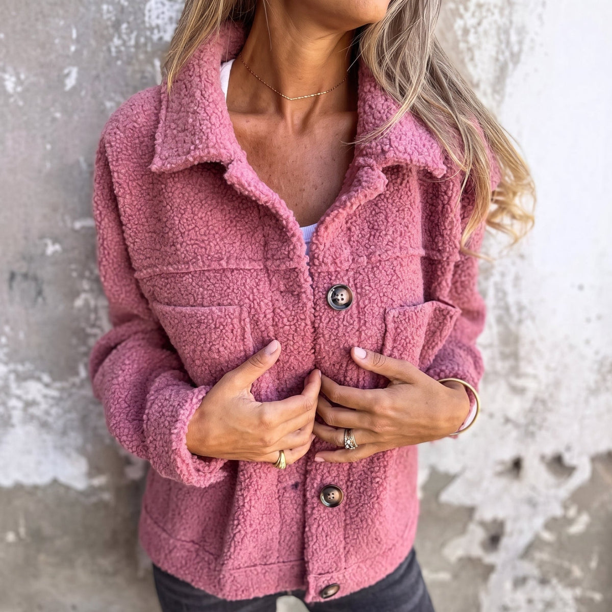 Charlotte - Dames Boxy Textured Jacket met Brede Kraag