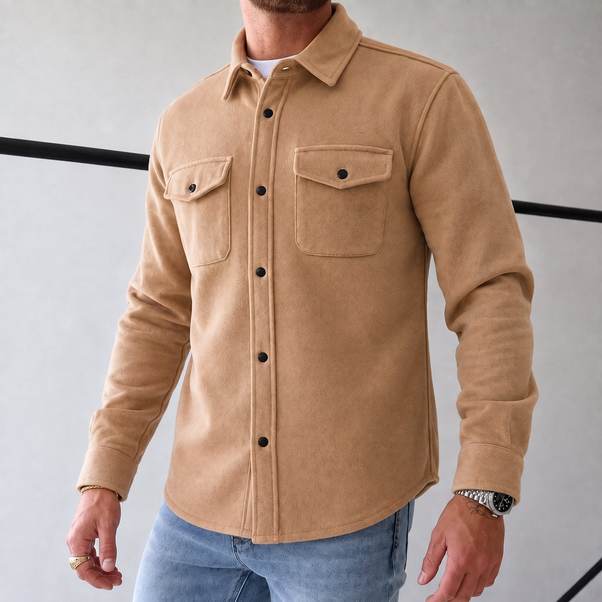 Friedrich - Heren Relaxed Fit Shirt Jacket met Dubbele Borstzakken