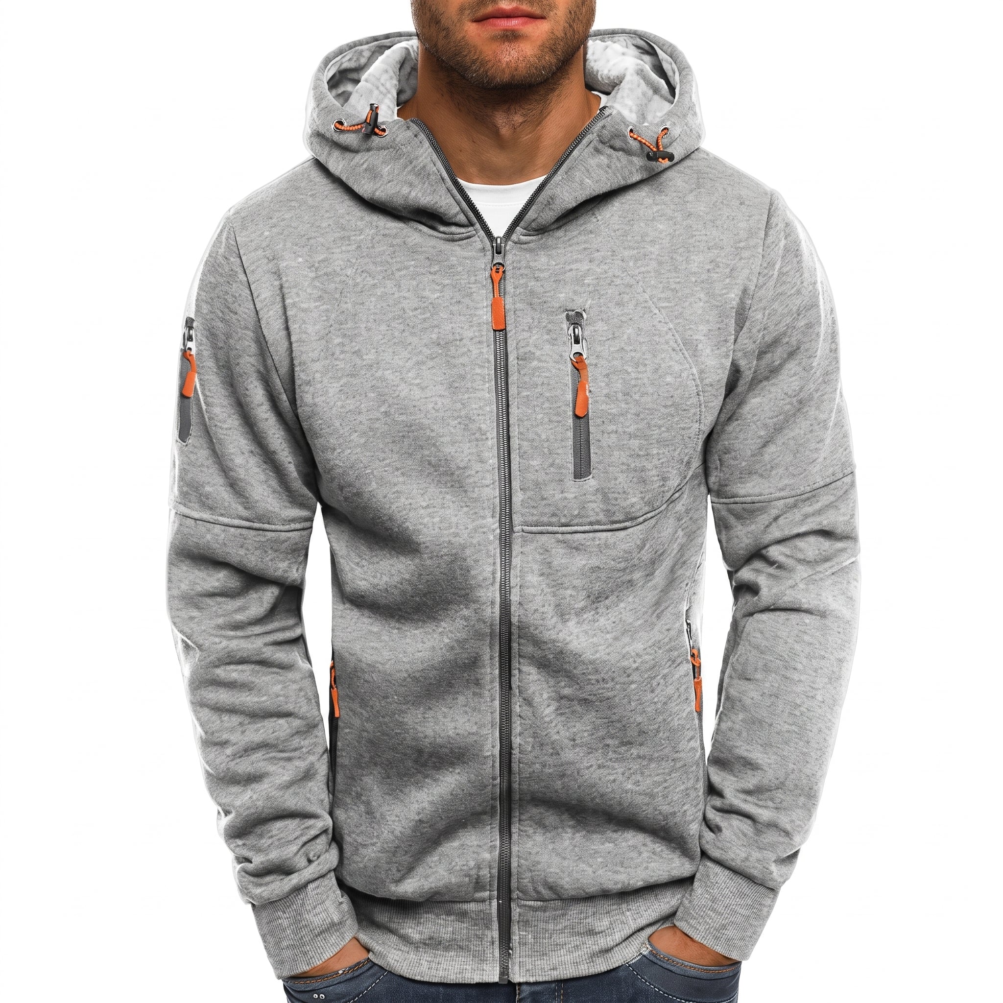 Friedrich - Heren Geribbelde Mouw Multi-Pocket Contrast Rits Hoodie