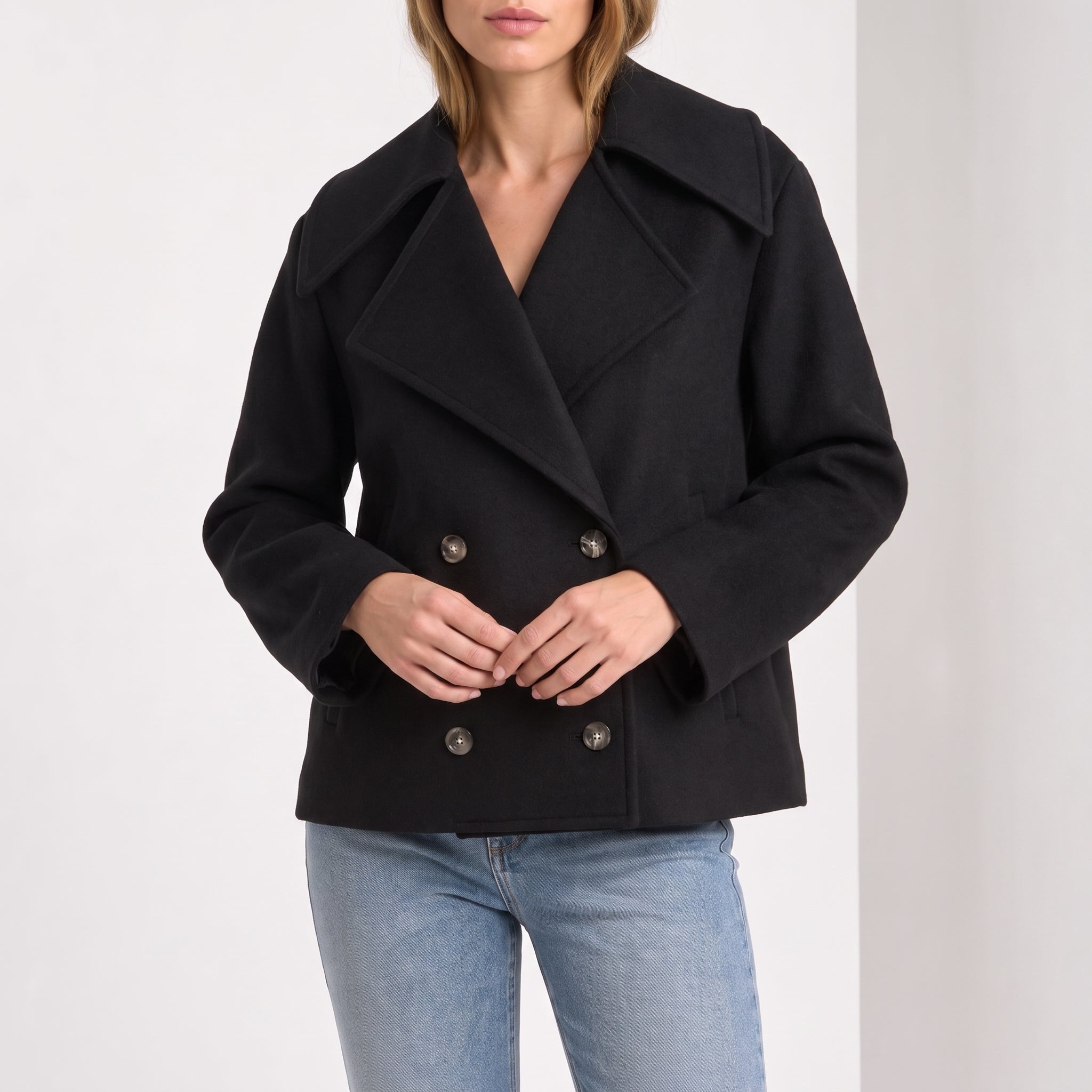 Charlotte - Dames Cropped Dubbelzijdig Jacket met Brede Revers