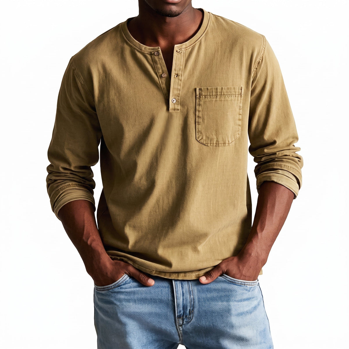 James - Heren Relaxed Fit Lange Mouwen Henley T-Shirt
