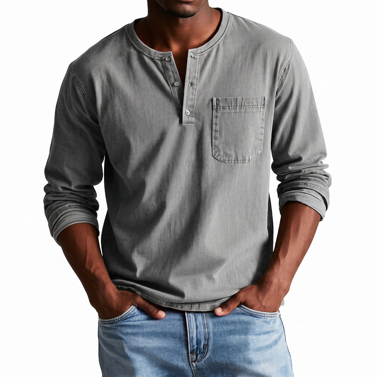 James - Heren Relaxed Fit Lange Mouwen Henley T-Shirt