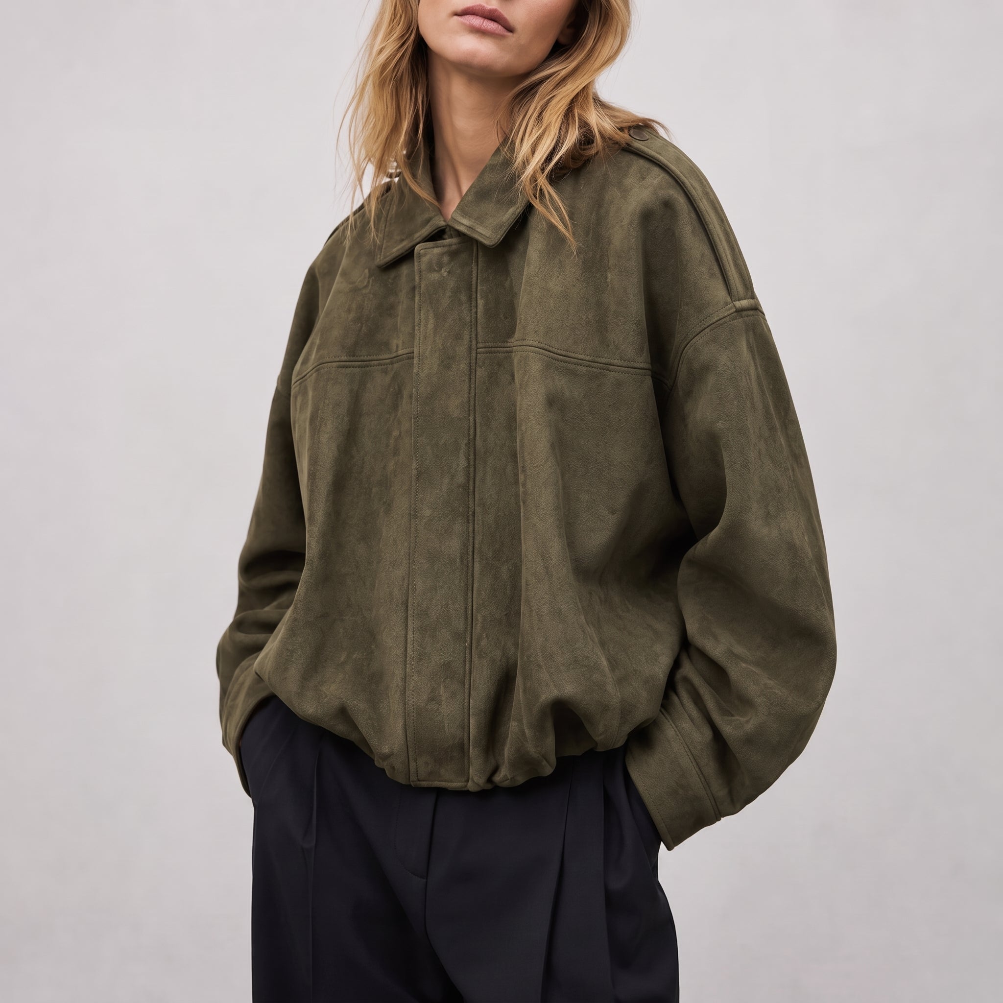 Olivia - Vrouwen Vintage Gedropte Schouder Suède Bomberjack