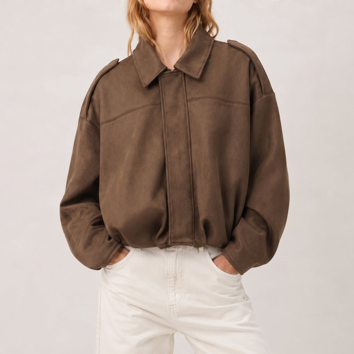Olivia - Vrouwen Vintage Gedropte Schouder Suède Bomberjack