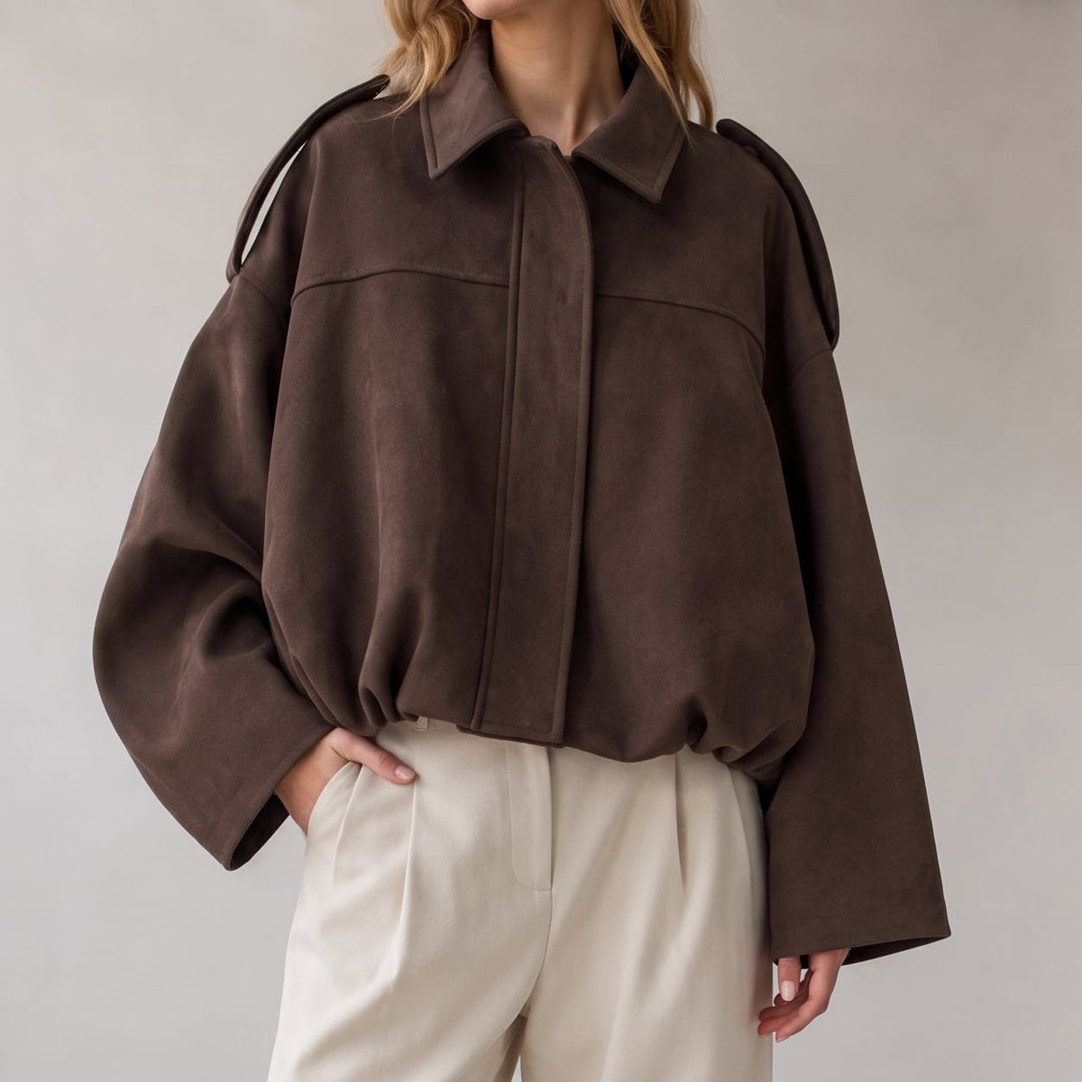 Olivia - Vrouwen Vintage Gedropte Schouder Suède Bomberjack