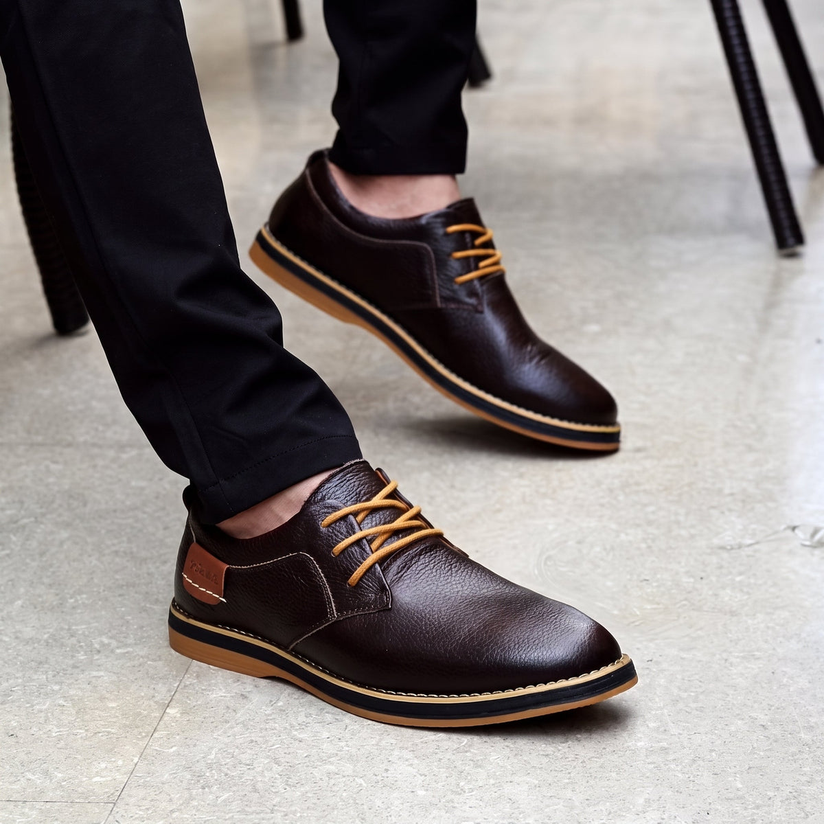 Jonas - Heren Casual Effen Derby Schoenen met Contrast Tan Afwerking