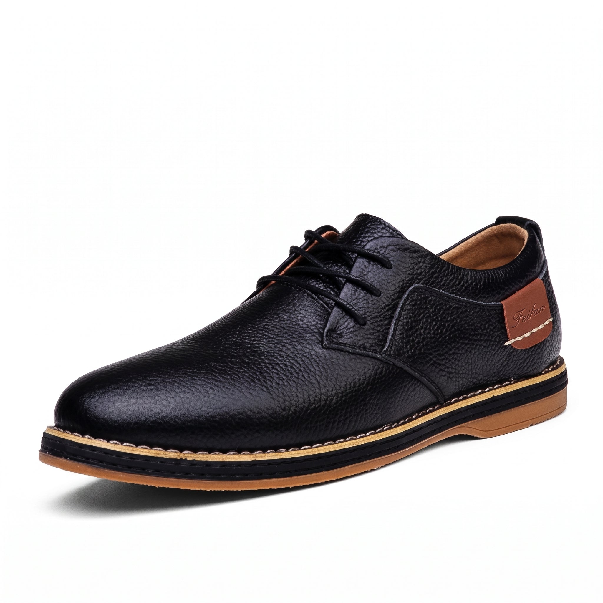 Jonas - Heren Casual Effen Derby Schoenen met Contrast Tan Afwerking