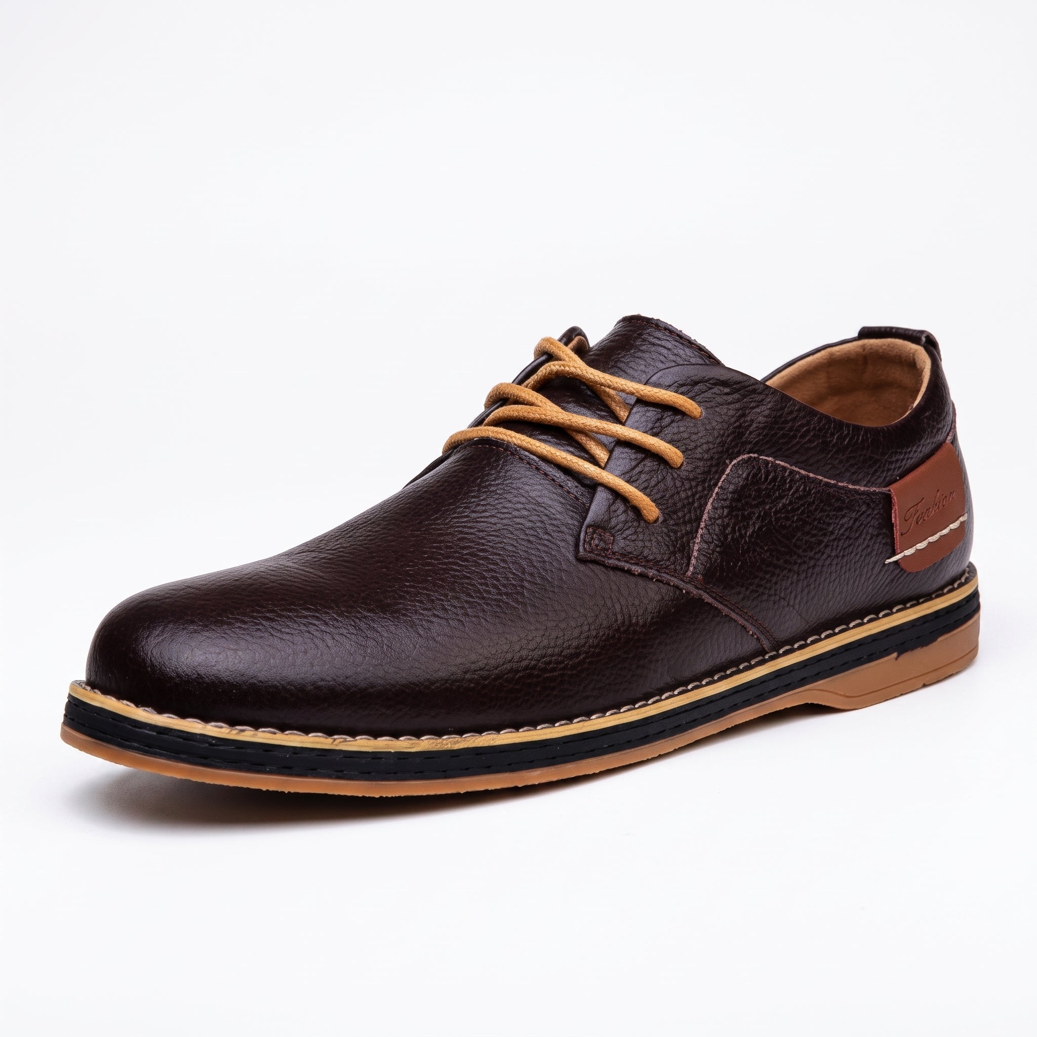 Jonas - Heren Casual Effen Derby Schoenen met Contrast Tan Afwerking