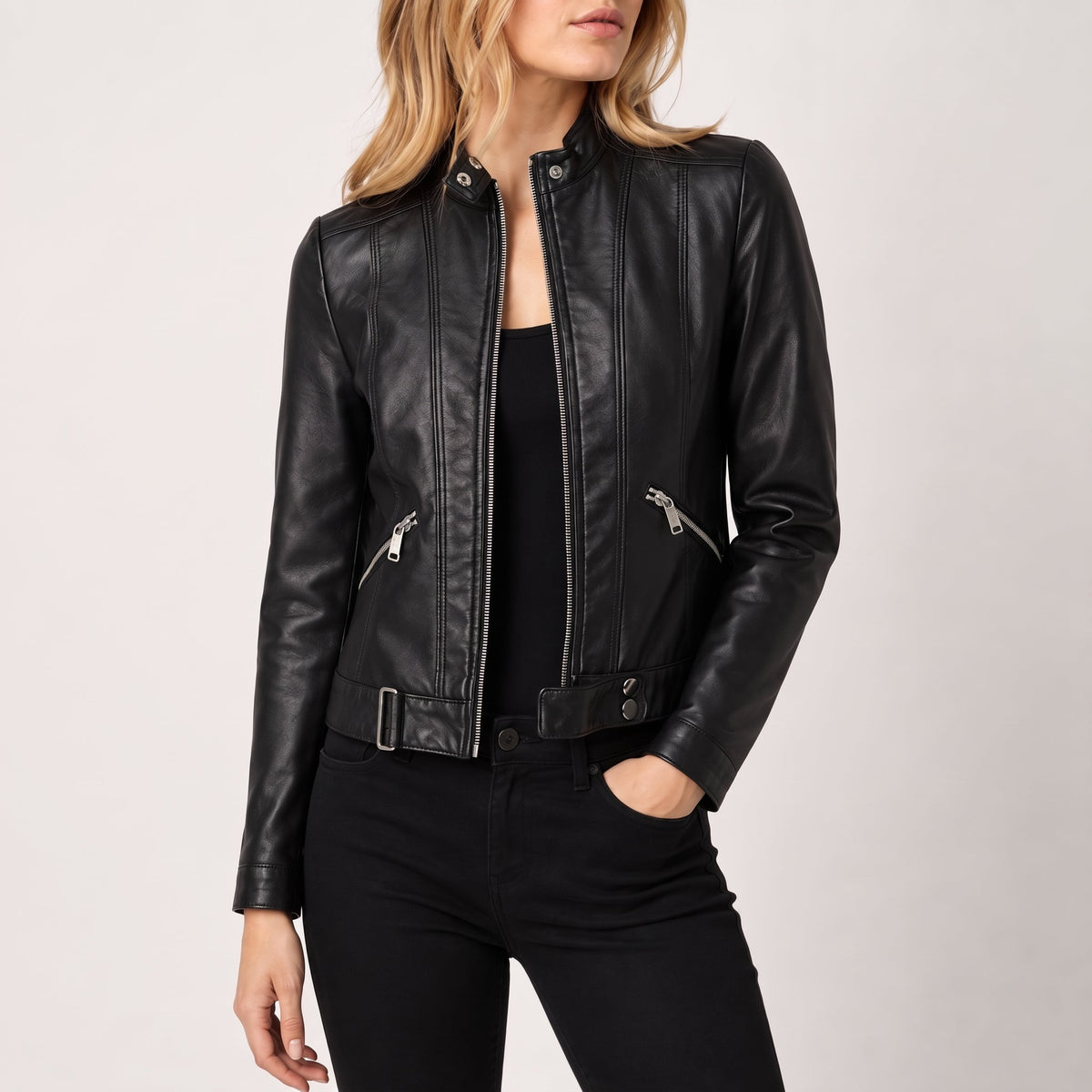Olivia - Dames Fitted Bandkraag Volledige Rits Paneel Jas