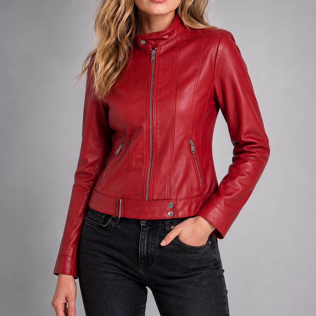 Olivia - Dames Fitted Bandkraag Volledige Rits Paneel Jas