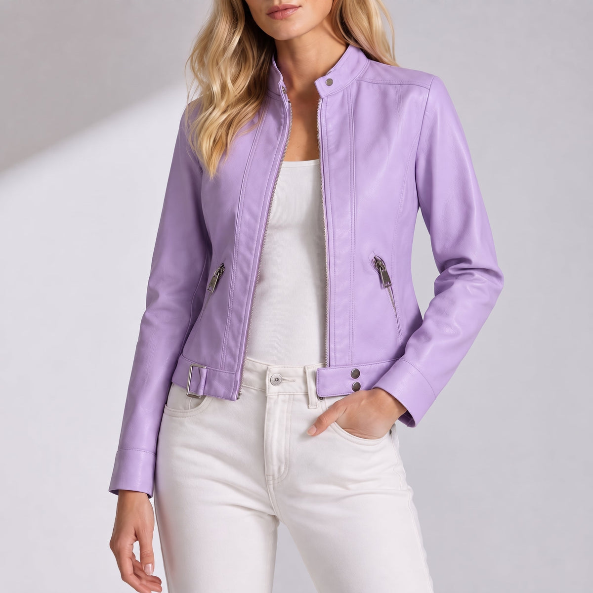 Olivia - Dames Fitted Bandkraag Volledige Rits Paneel Jas