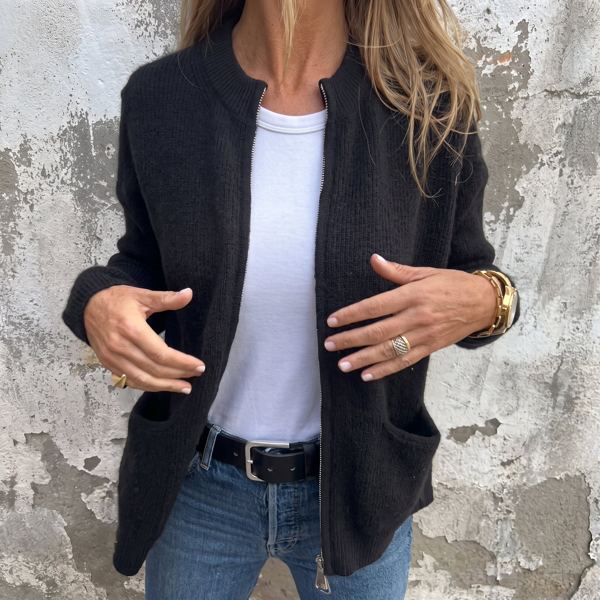 Olivia - Dames Relaxed Zip-Through Geribde Cardigan