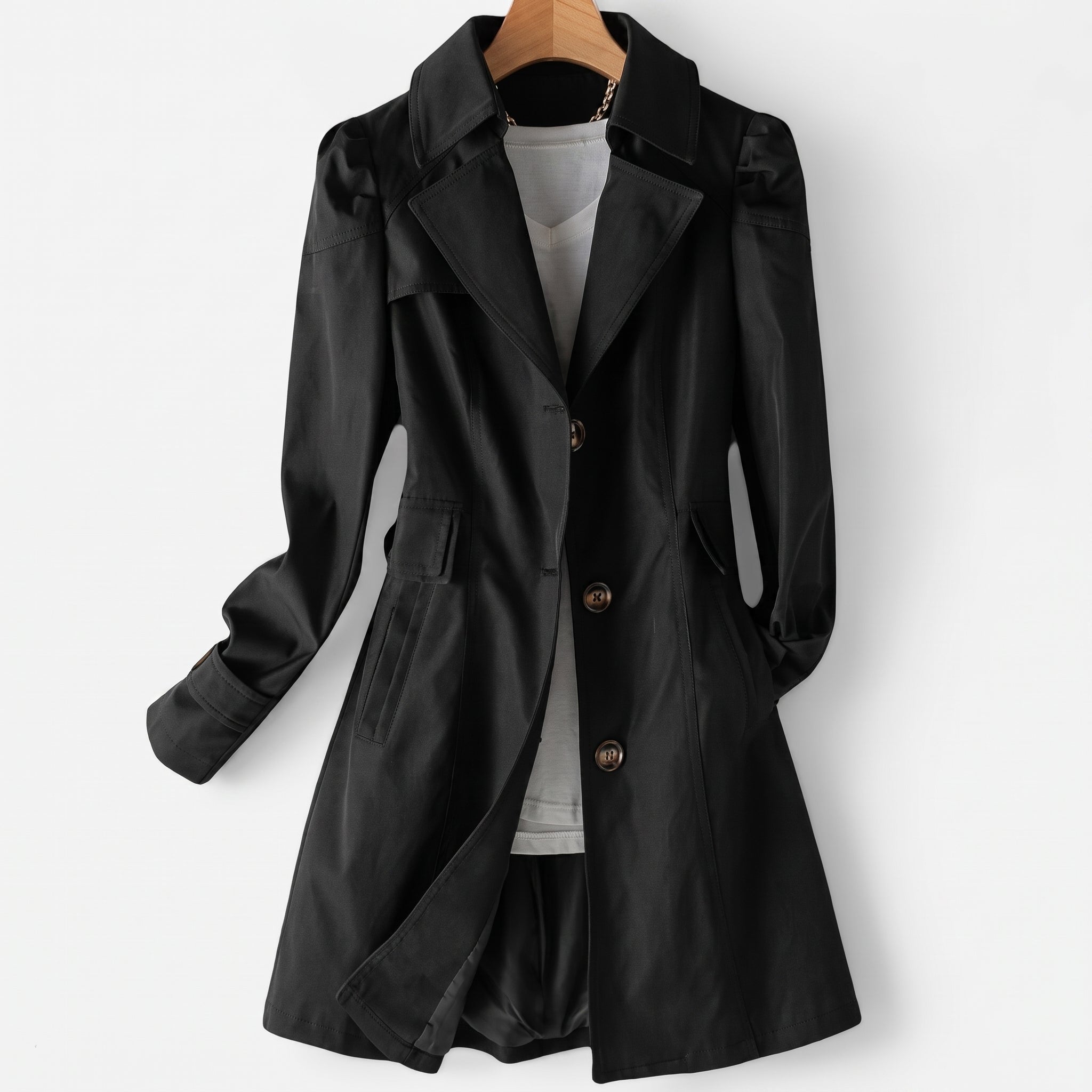 Sarah - Dames Enkele-Breasted Lange Trenchcoat met Notch Lapel