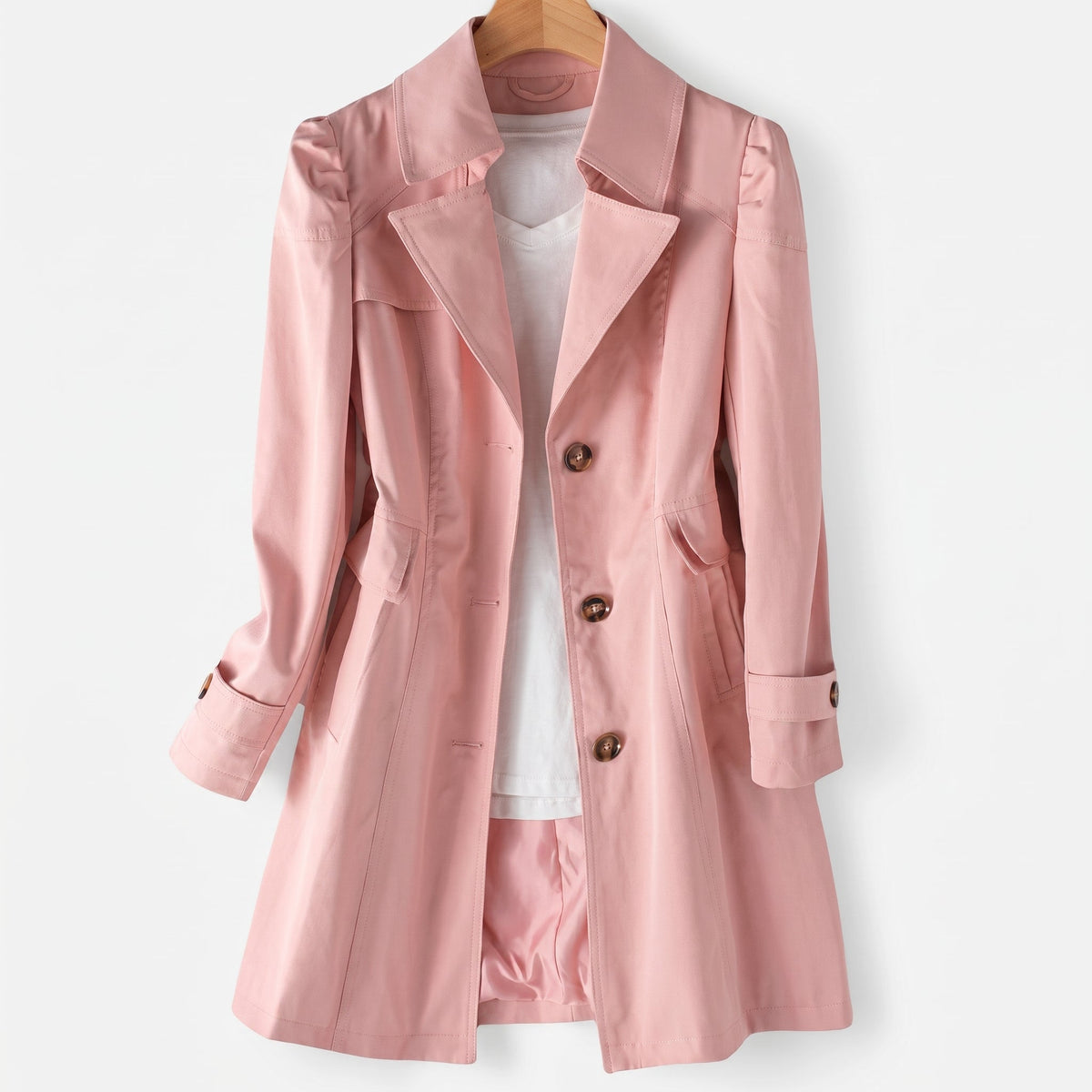 Sarah - Dames Enkele-Breasted Lange Trenchcoat met Notch Lapel