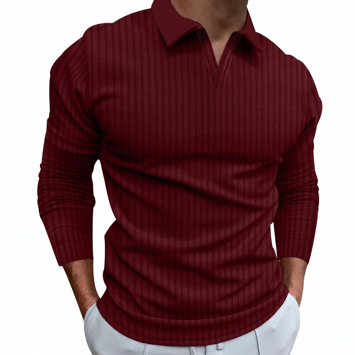 Arthur - Heren Relaxed Fit Geribbelde Polo met Open Kraag