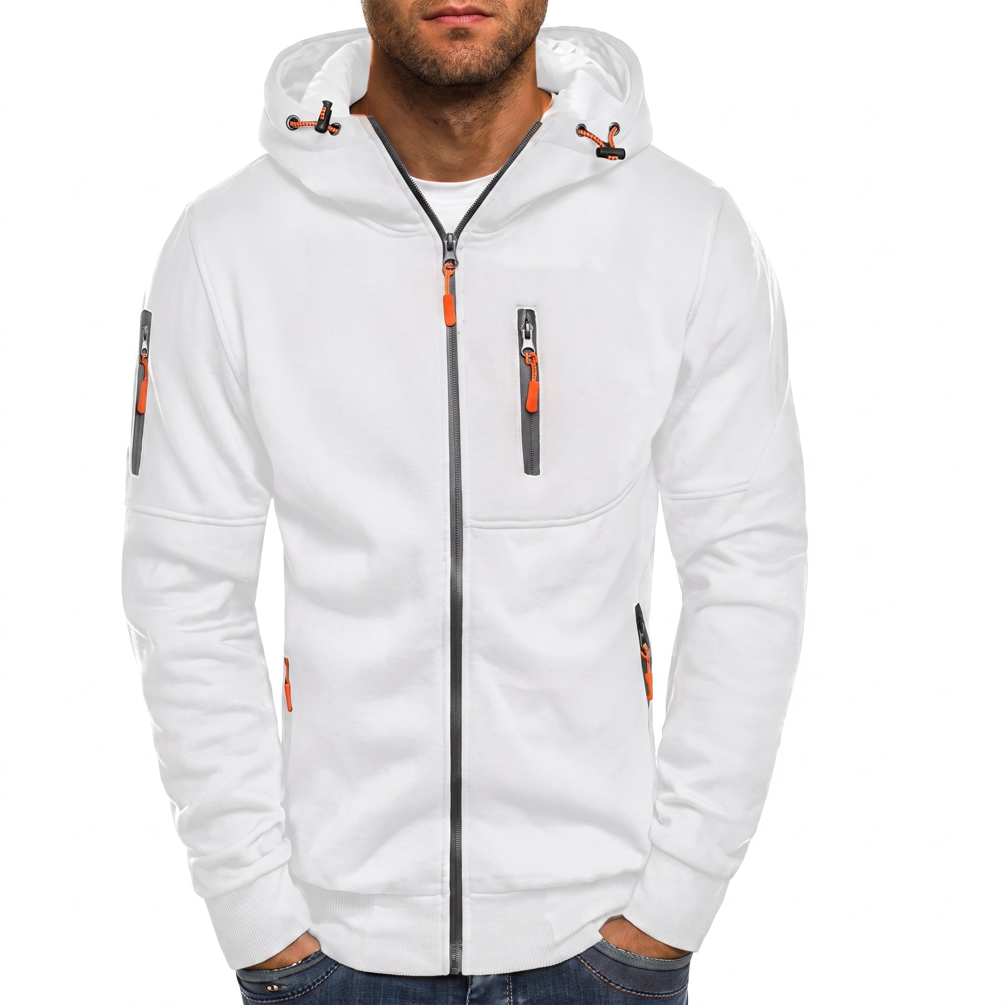 Friedrich - Heren Geribbelde Mouw Multi-Pocket Contrast Rits Hoodie