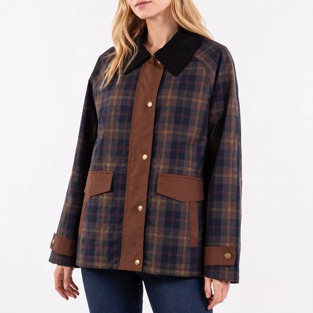 Charlotte - Dames Oversized Geruite Overgangsjas met Contrasterende Kraag