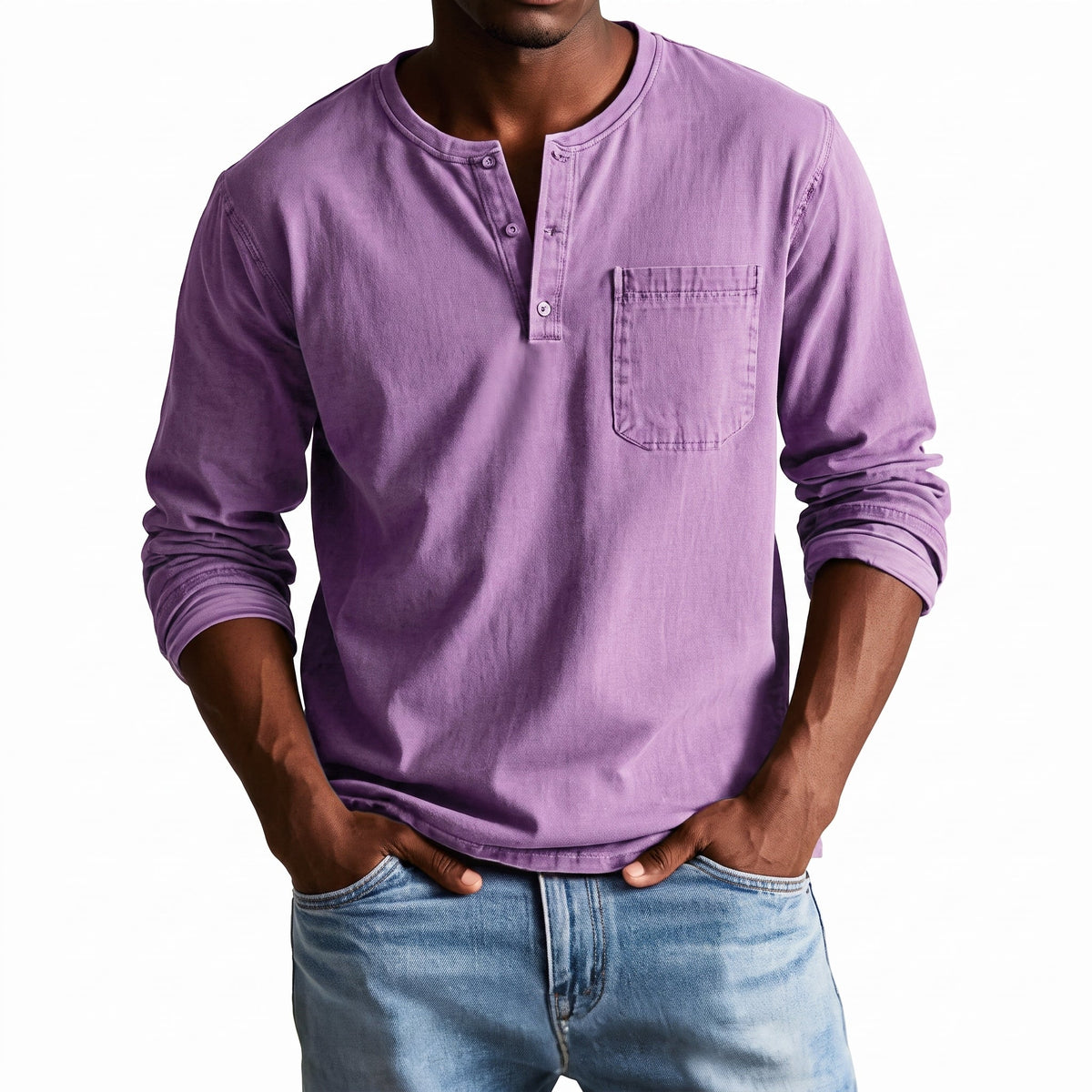 James - Heren Relaxed Fit Lange Mouwen Henley T-Shirt