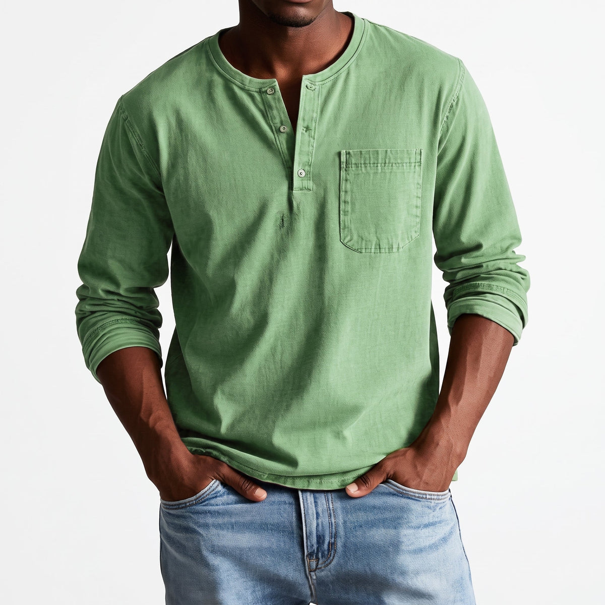 James - Heren Relaxed Fit Lange Mouwen Henley T-Shirt
