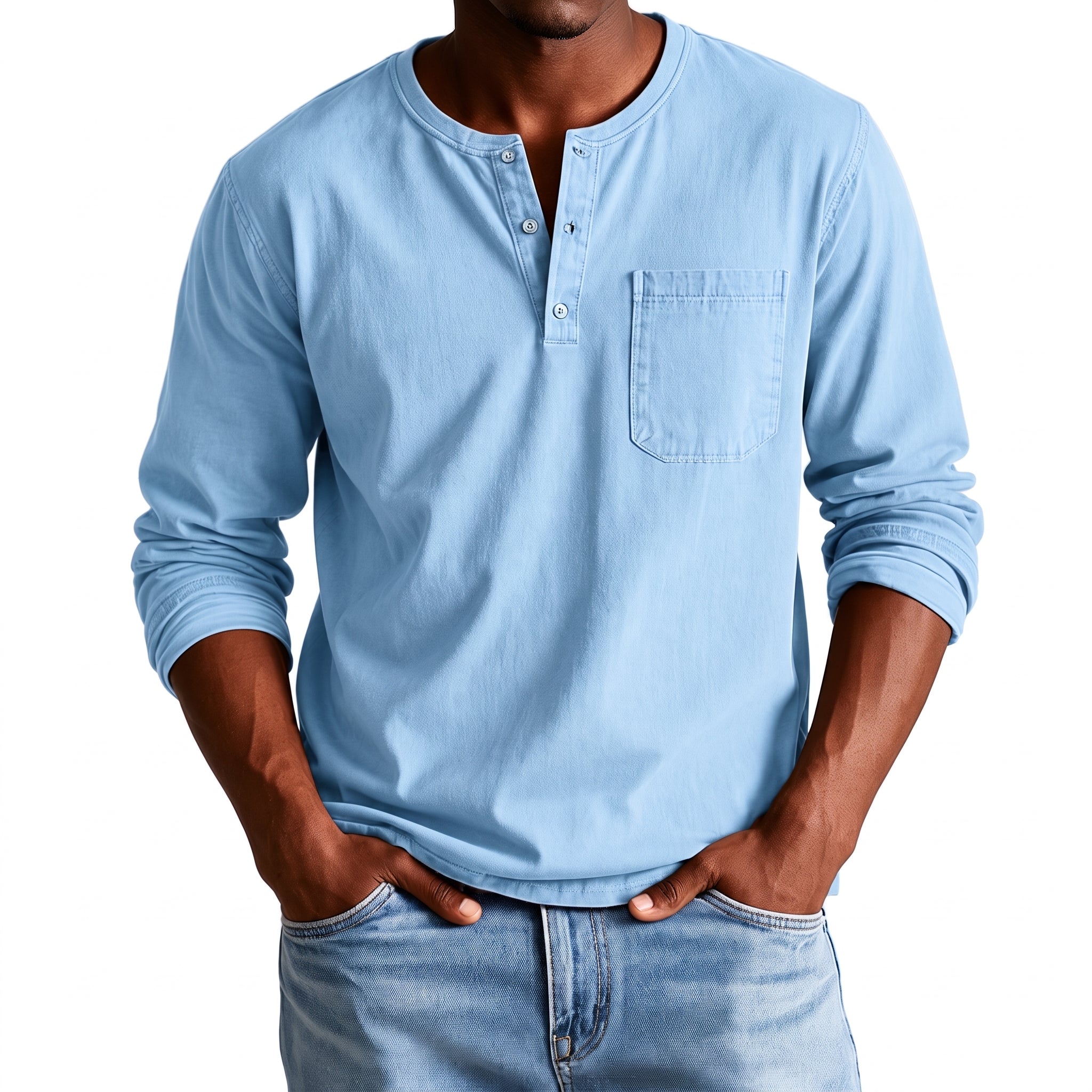 James - Heren Relaxed Fit Lange Mouwen Henley T-Shirt