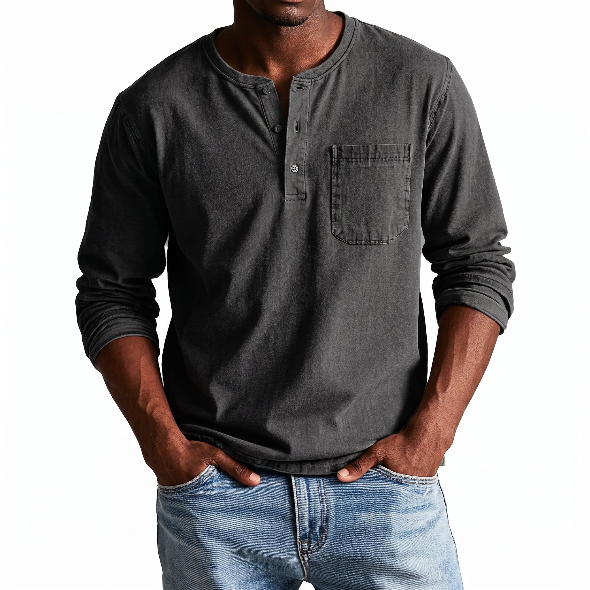 James - Heren Relaxed Fit Lange Mouwen Henley T-Shirt