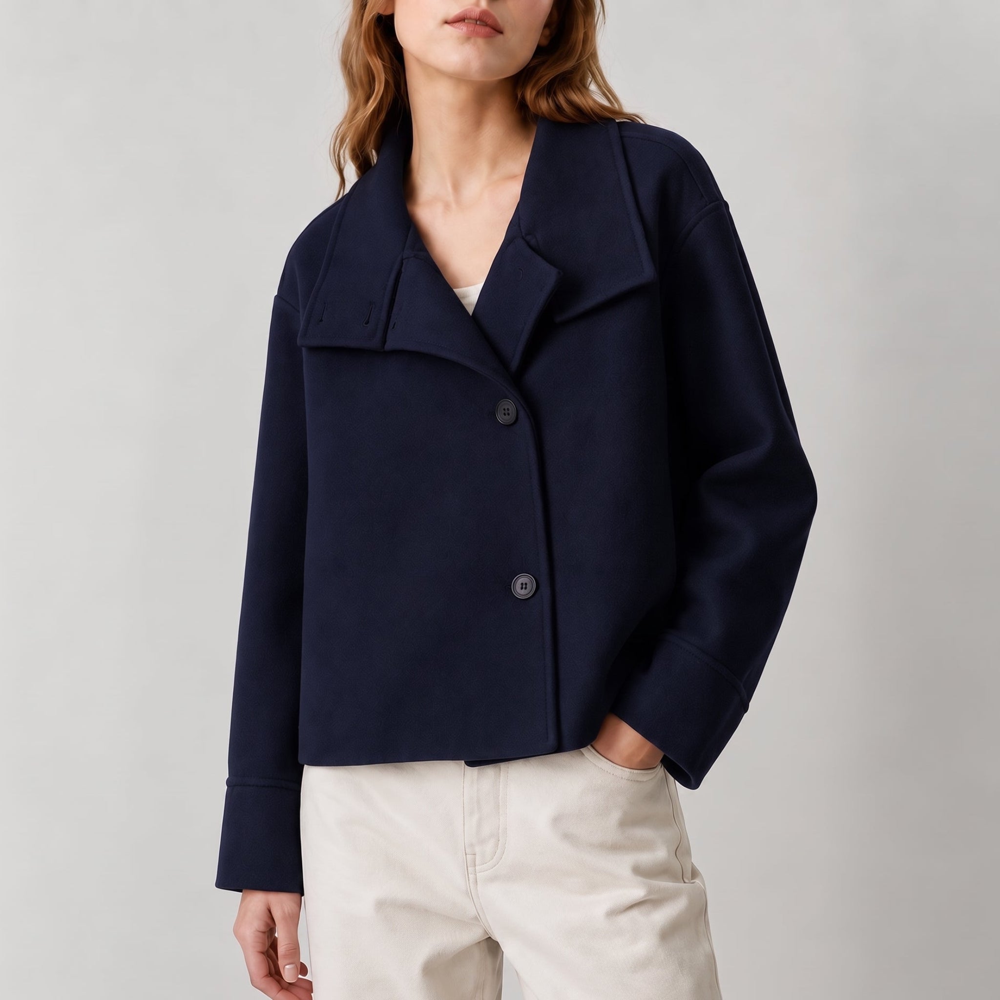Charlotte - Dames Boxy Cropped Funnel Neck Jas