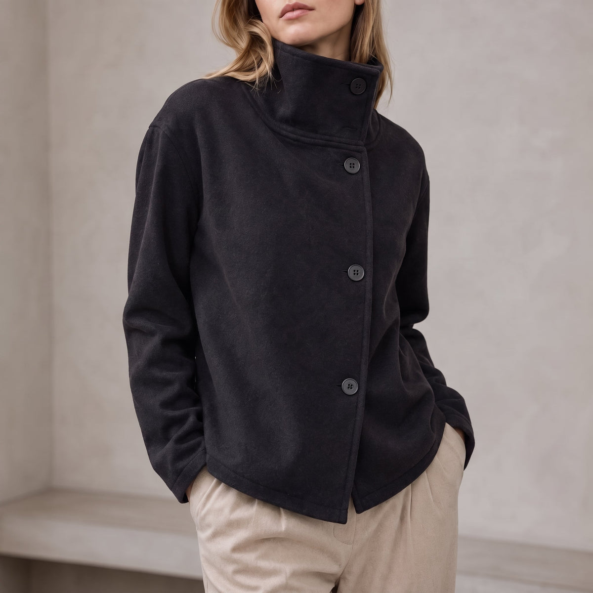 Charlotte - Dames Boxy Cropped Funnel Neck Jas