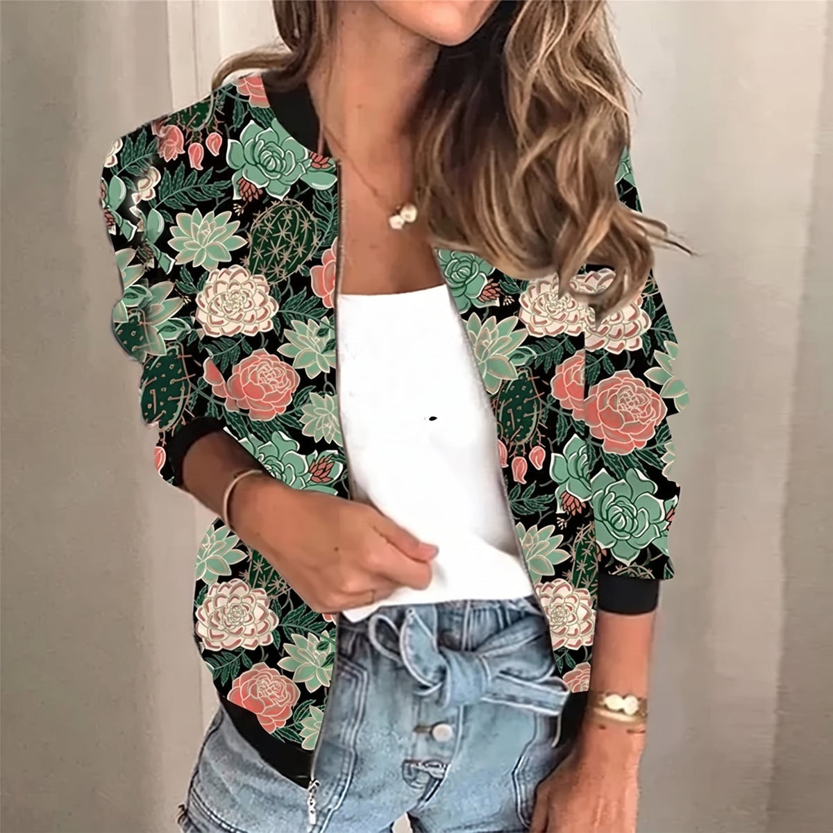Charlotte - Dames Relaxed Fit Lichtgewicht Gedrukt Jacket