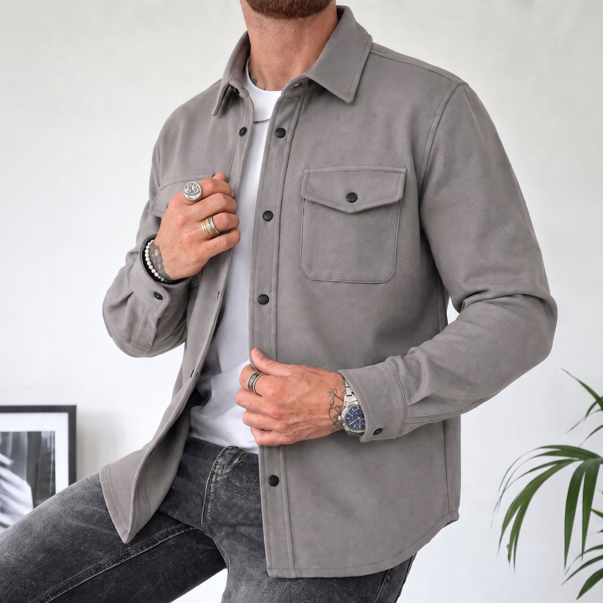 Friedrich - Heren Relaxed Fit Shirt Jacket met Dubbele Borstzakken