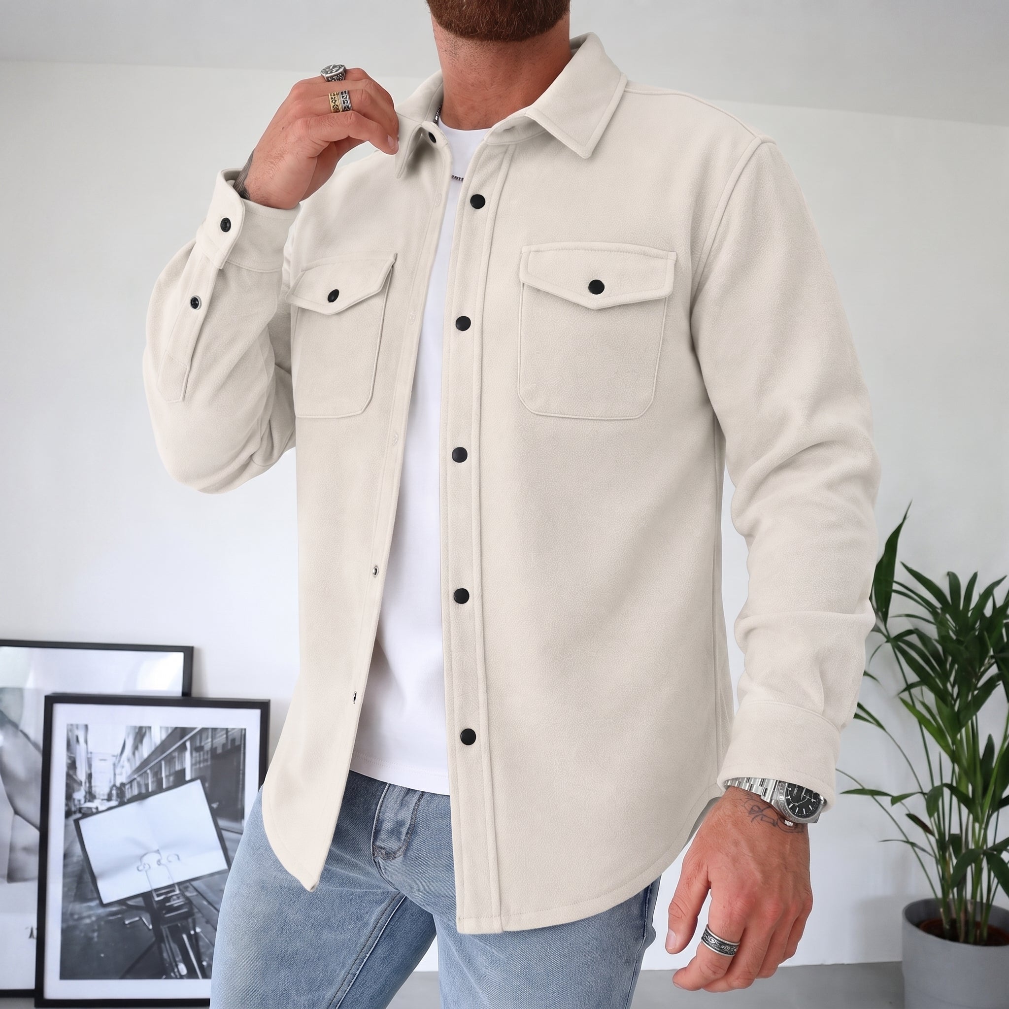 Friedrich - Heren Relaxed Fit Shirt Jacket met Dubbele Borstzakken