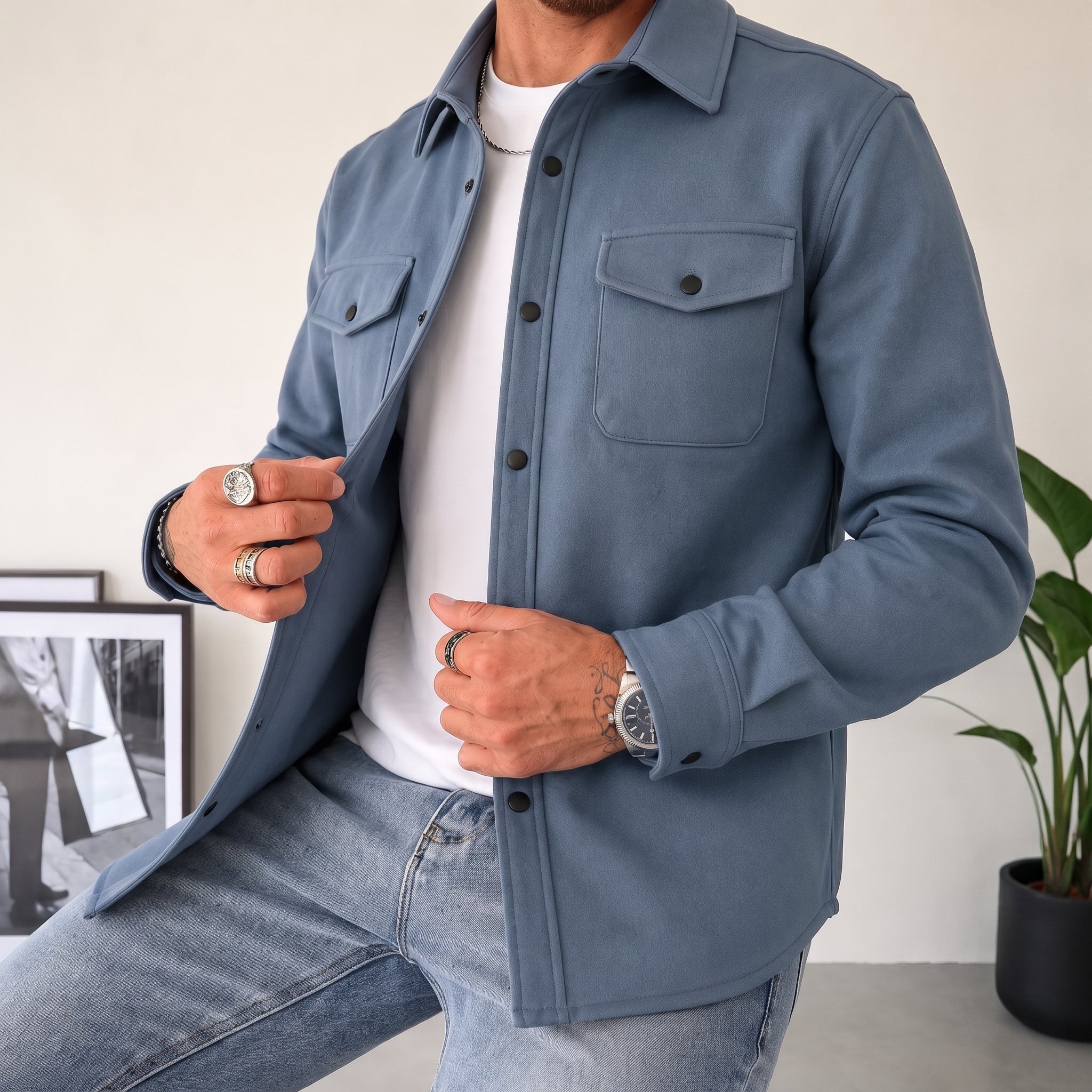 Friedrich - Heren Relaxed Fit Shirt Jacket met Dubbele Borstzakken